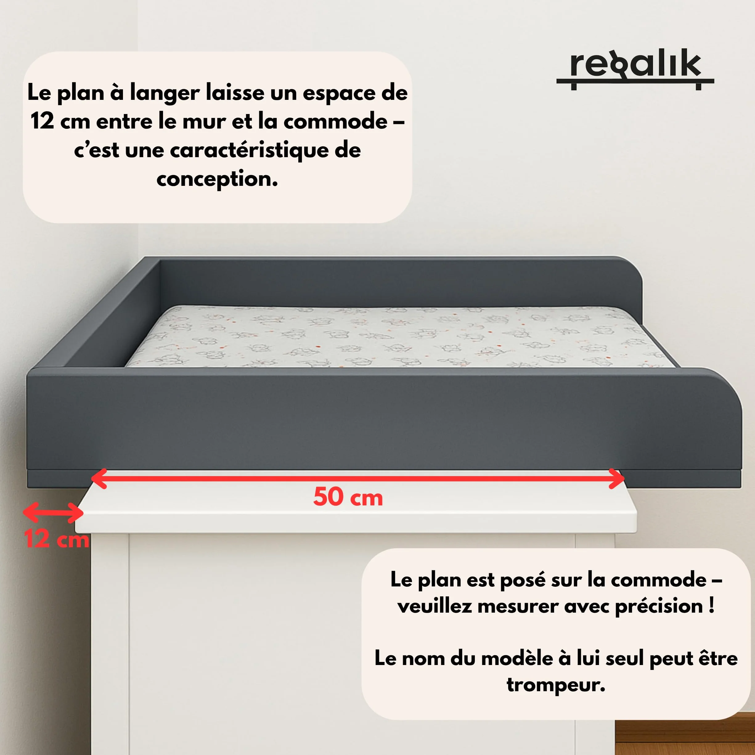 Plan à Langer IKEA Hemnes Extension Commode 50 cm Amovible Blanc 72 x 54 cm