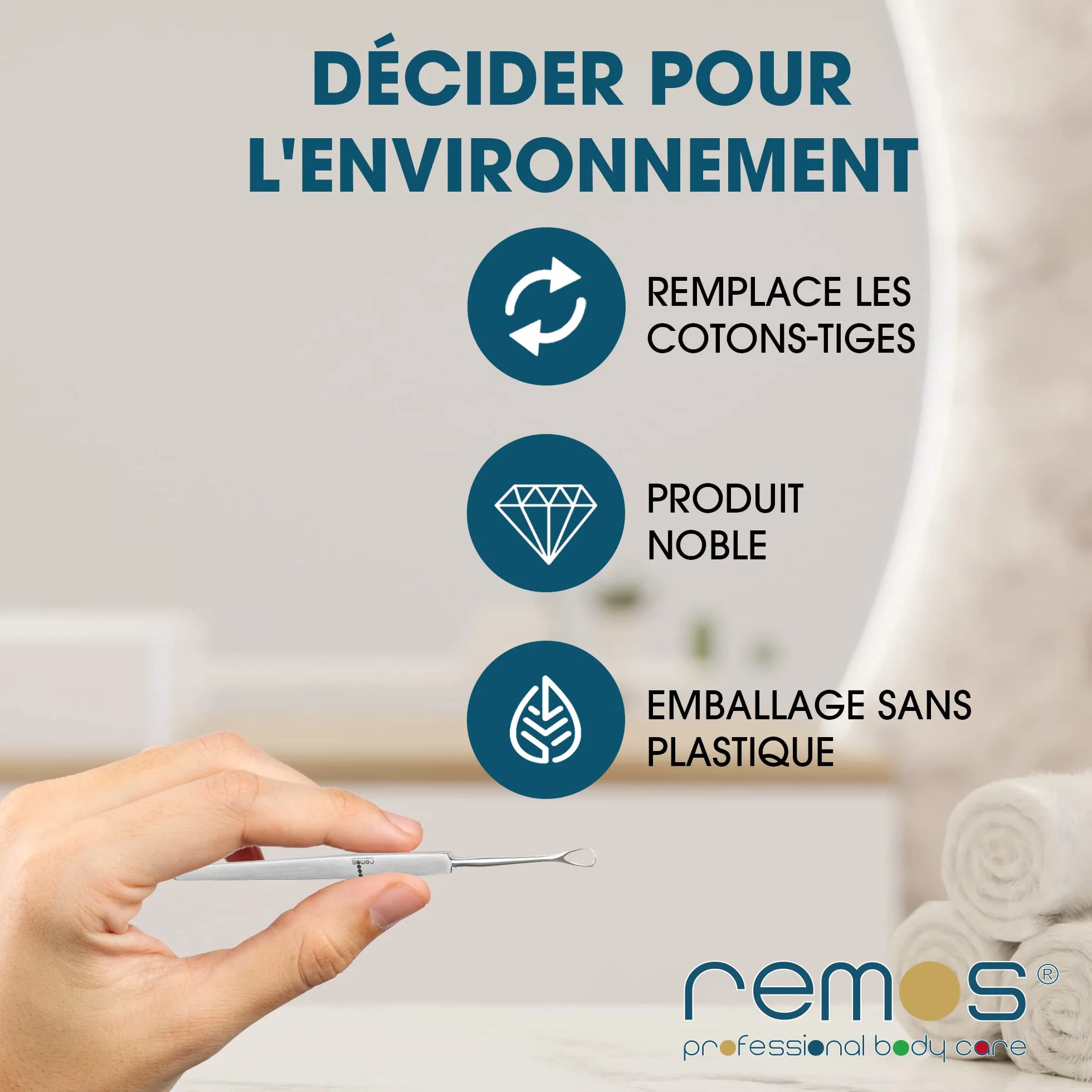 REMOS Cure-oreilles en acier inoxydable 14 cm satin