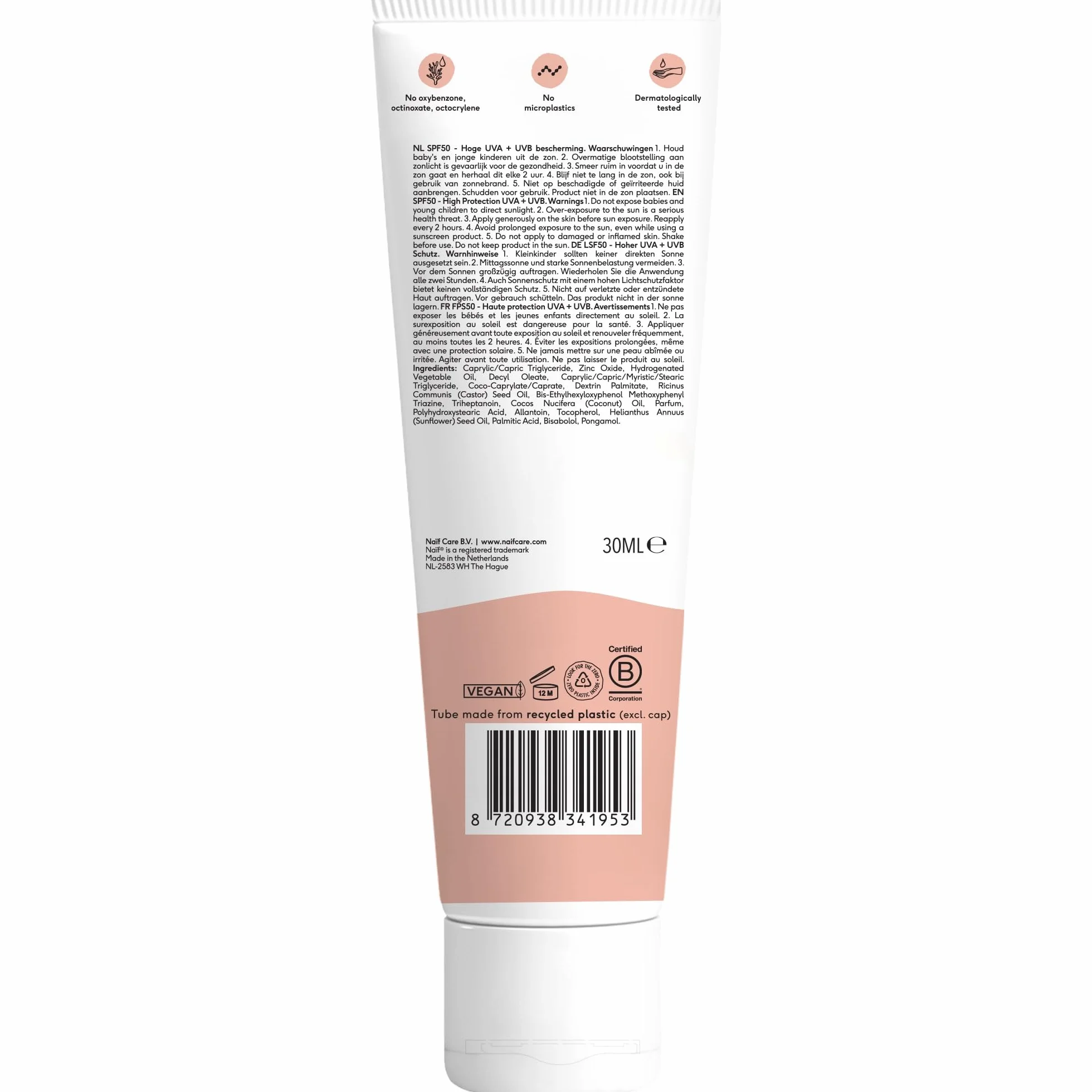 Naïf Crème Solaire Minérale Bébé & Enfant SPF 50 Protection UVA/UVB Résistante à l’Eau 30 ml