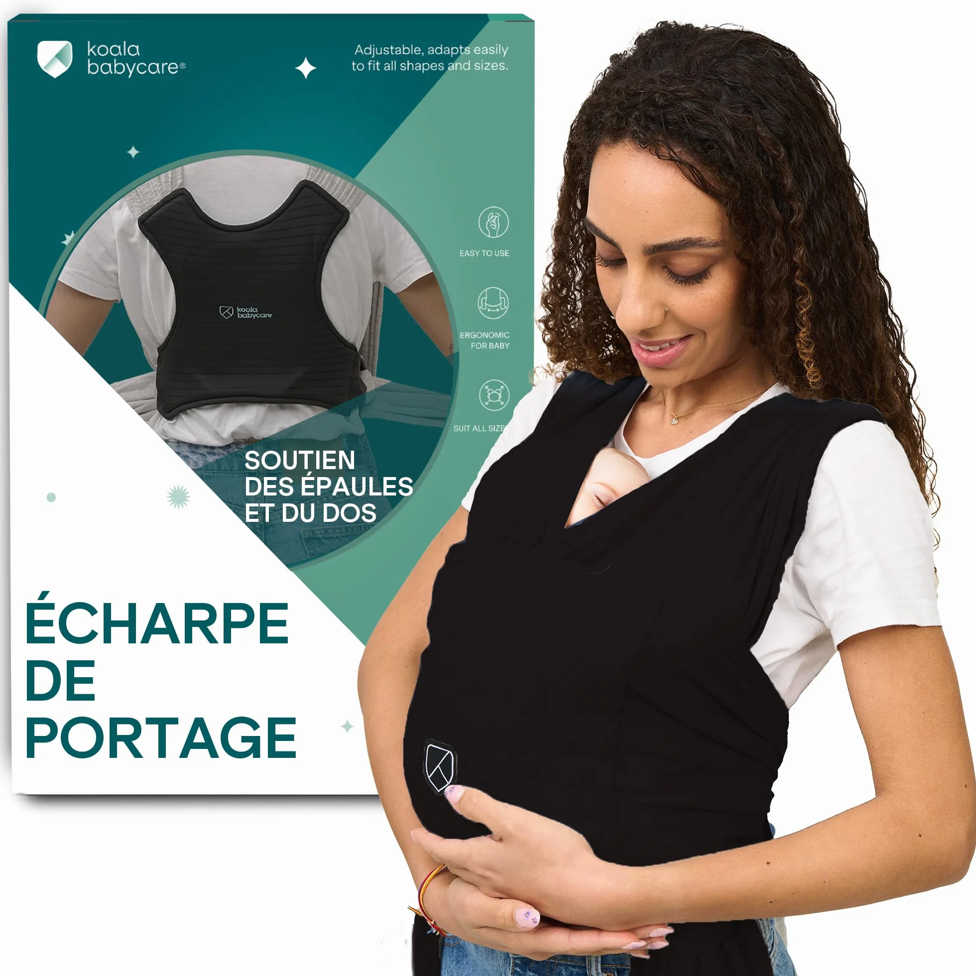KBC® Koala Babycare Porte-bébé multifonctionnel Noir 9 kg Design Enregistré