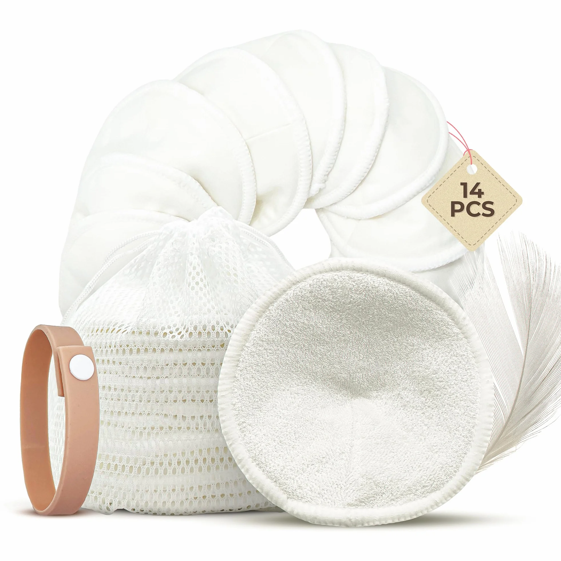 Coussinets d'allaitement lavables en Fibre de Bambou Lot de 14 avec Sac de Lavage et Bracelet de Maintien Antibactériens Hypoallergéniques