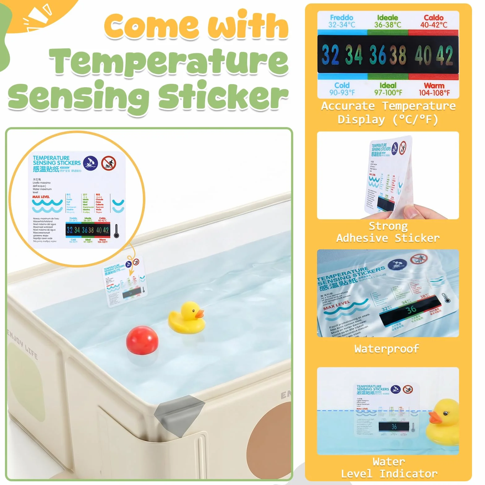Orzbow Baignoire Pliable Bébé Portable avec étiquette de Température pour Enfants de 6 Mois+, Blanc