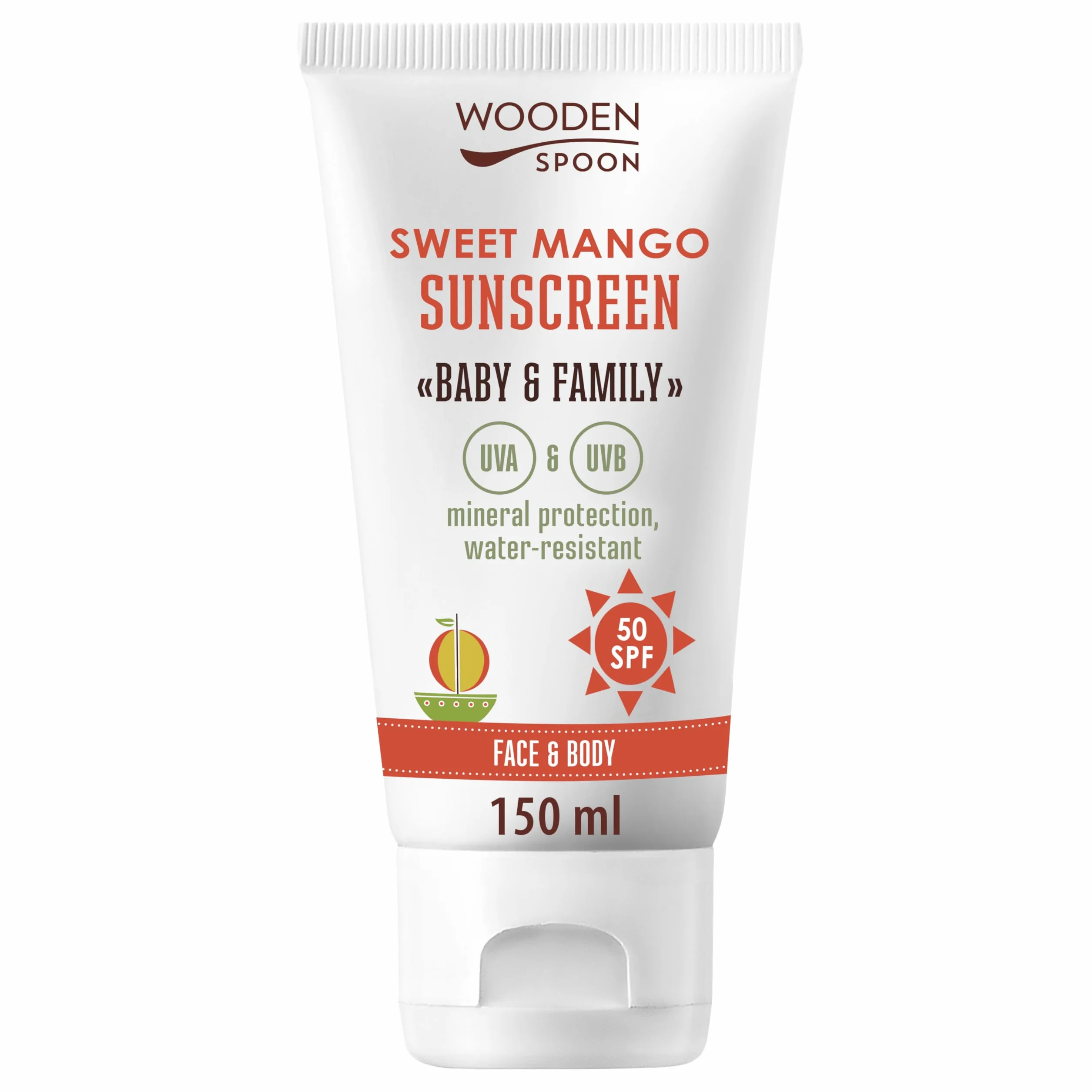 Crème Solaire Bio Bébé & Famille SPF 50 Sweet Mango 150 ml – Zinc Invisible, Sans Trace Blanche, Hypoallergénique, Vegan
