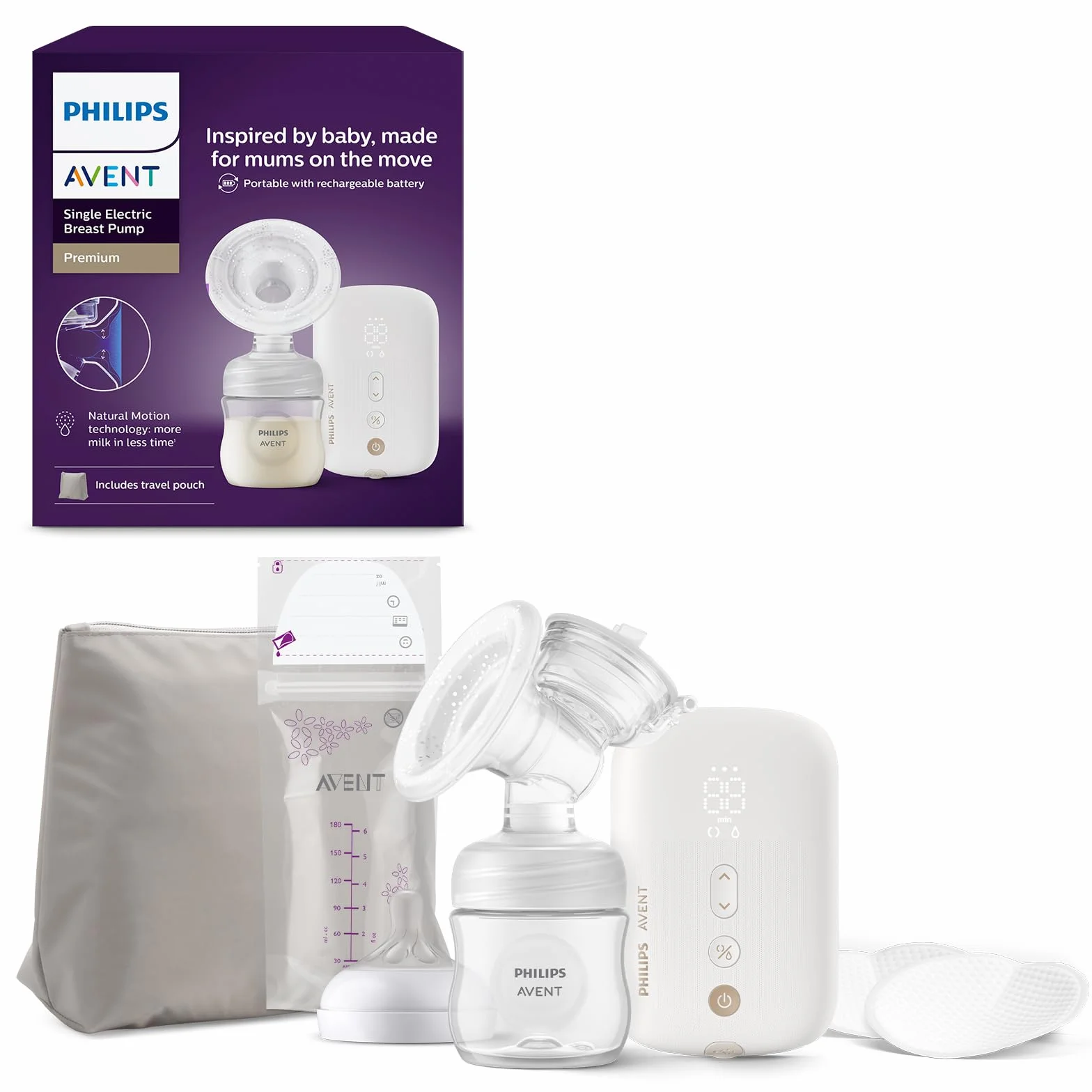 Philips Avent Tire-lait électrique SCF396/31 silencieux rechargeable trousse transport