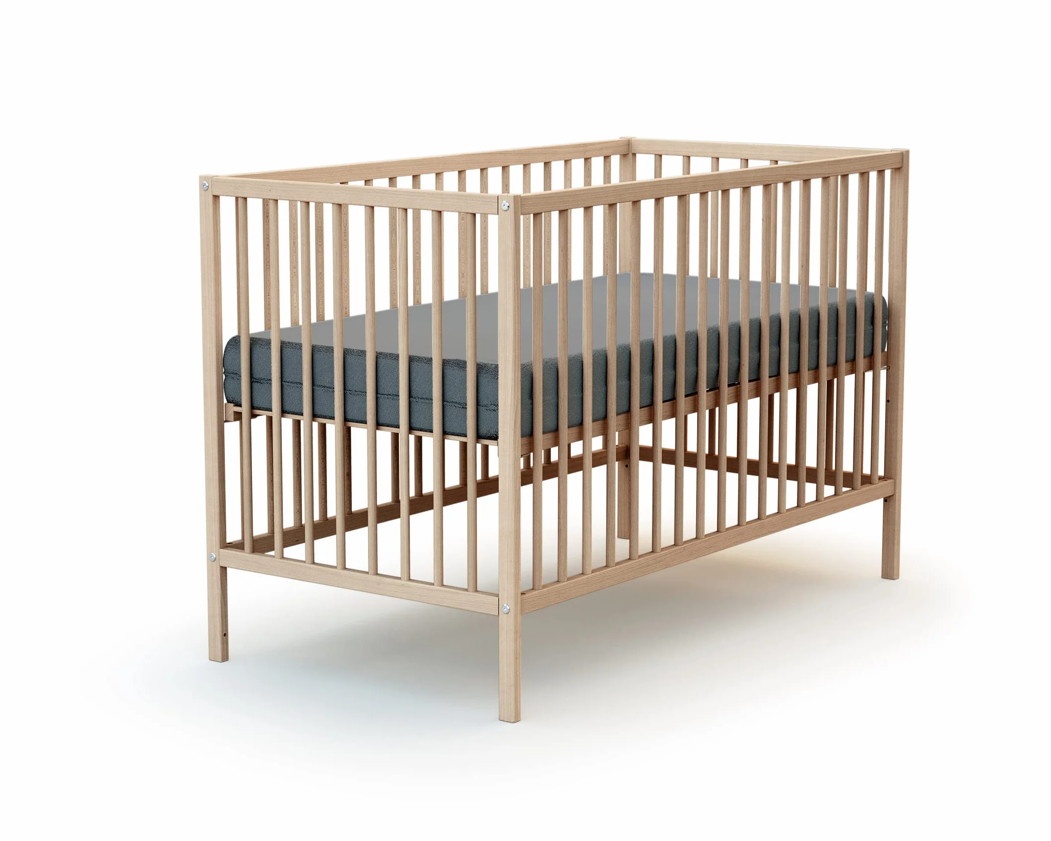 Lit bébé 60x120cm Hêtre Brut Bois massif Sommier réglable 3 hauteurs
