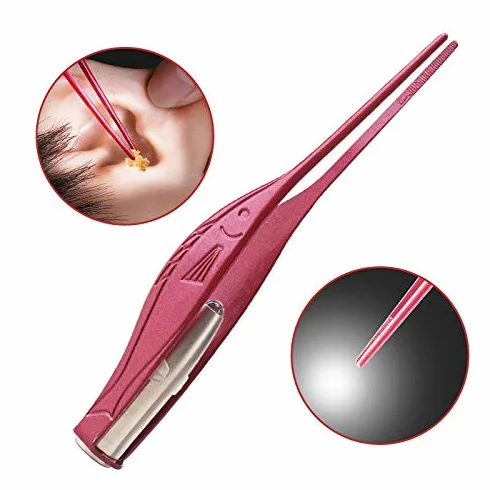 Pince à épiler LED avec lampe de poche étanche, nettoyage doux des oreilles, Rose Gold