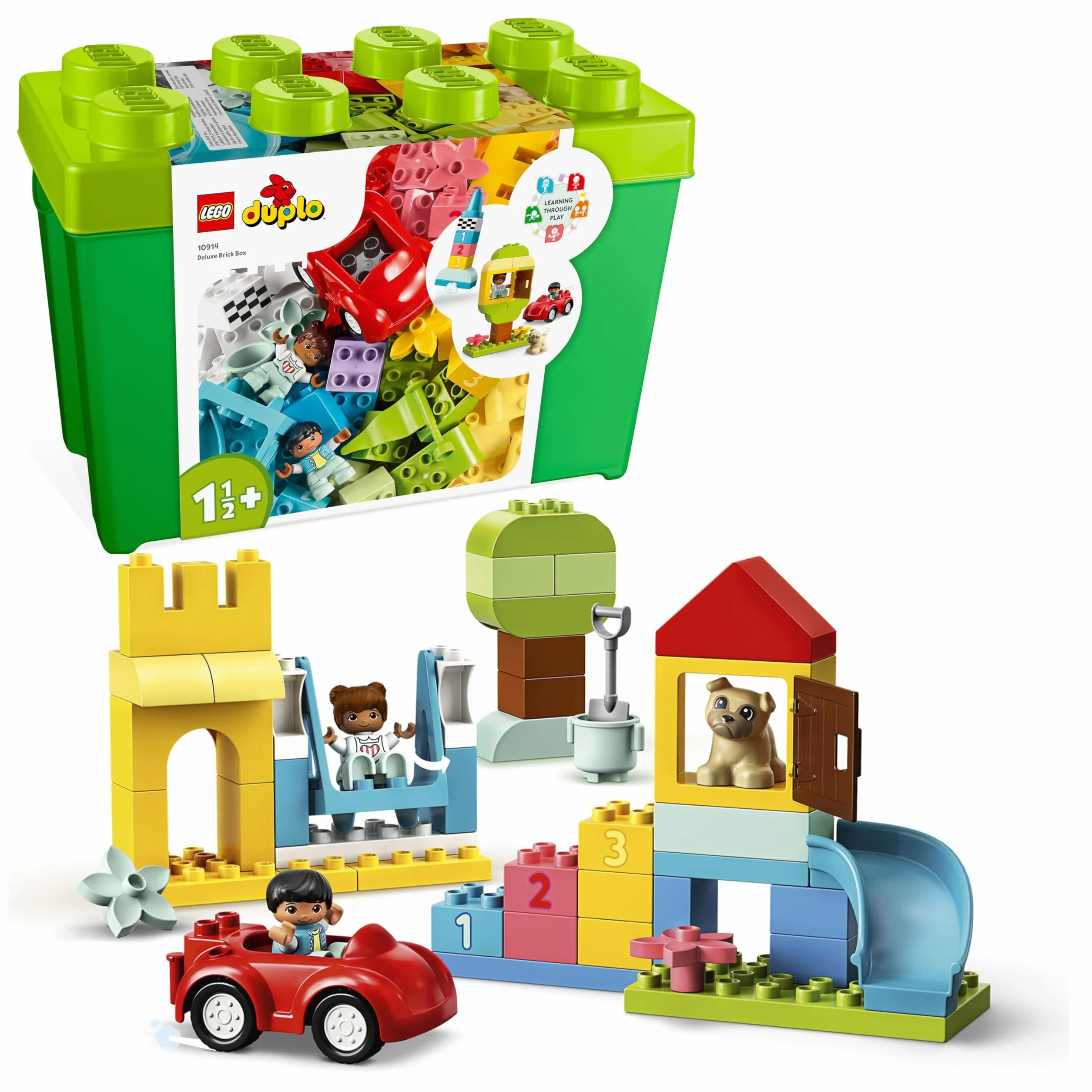 LEGO Duplo La Boîte de Briques Deluxe 10914 Jouet dès 1 an Motricité Fine Voiture Briques Chiffres Figurines Animaux Rangement