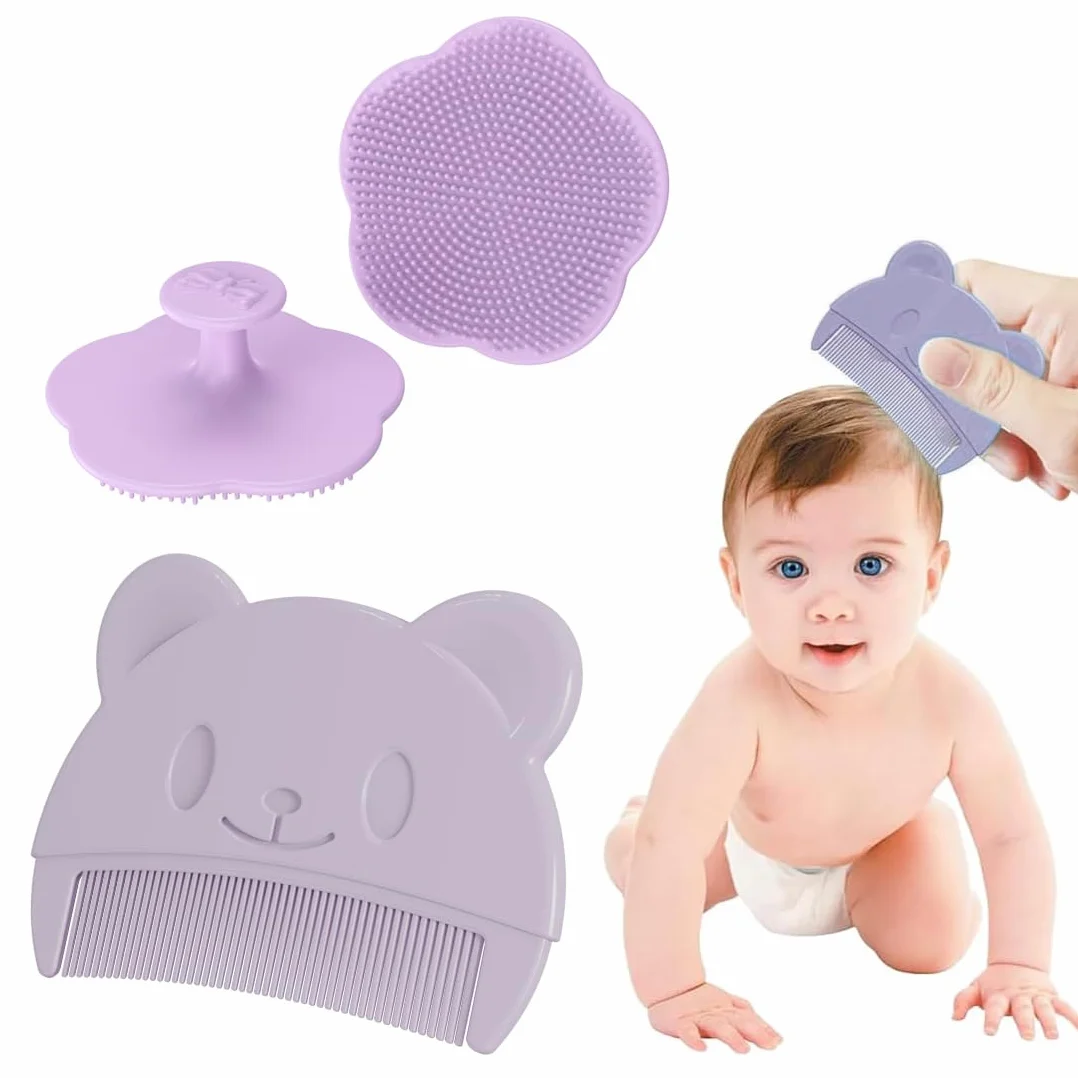 Brosse et peigne pour bébé en silicone 2 pièces - Violet