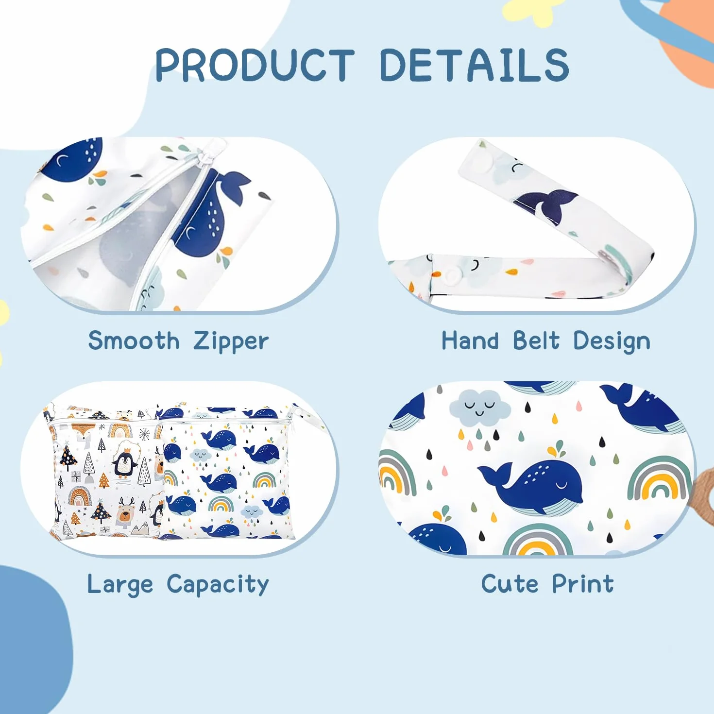 Sac Humide imperméable avec Fermeture éclair réutilisable pour bébé vêtements gym nage Pingouin Baleine