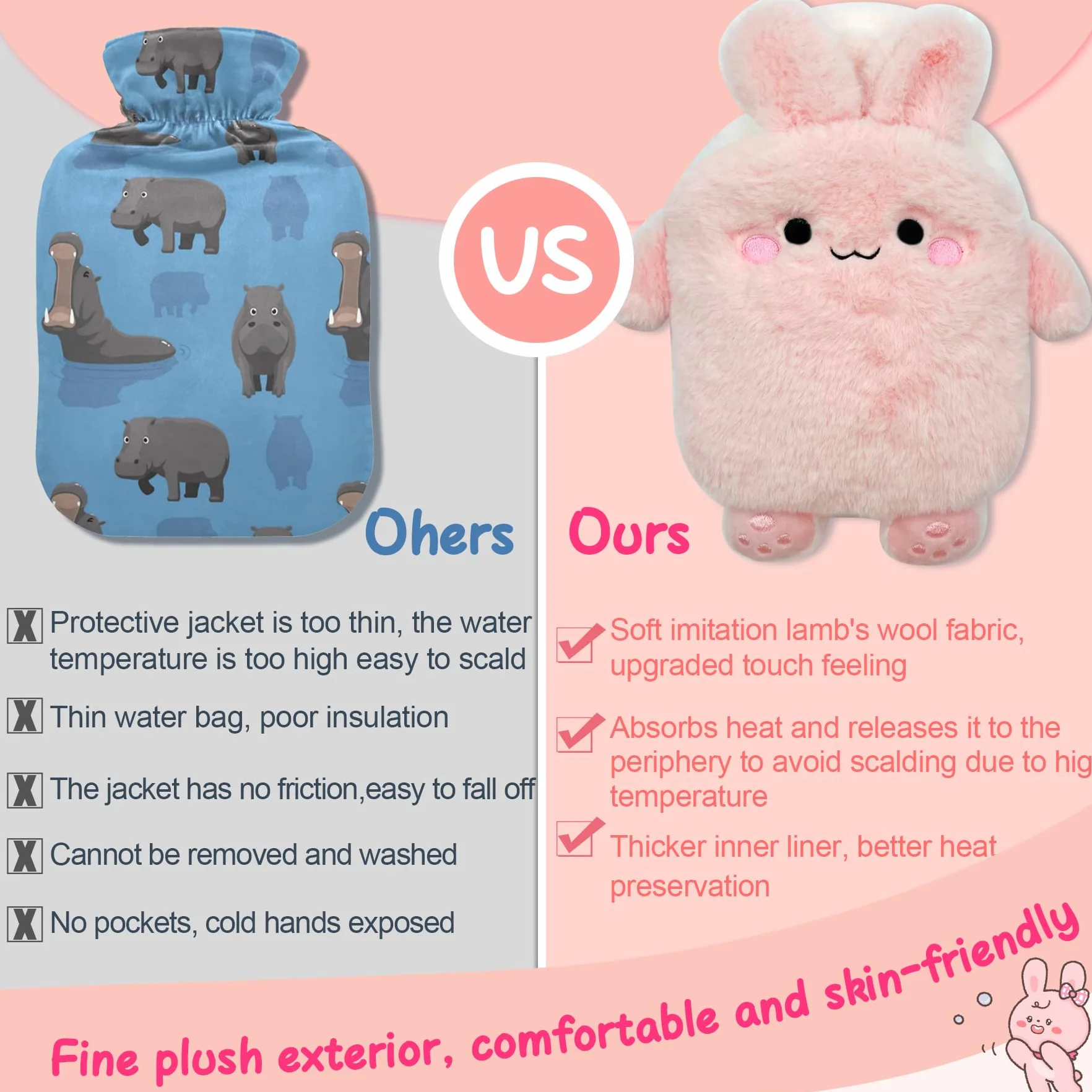 Bouillotte Avec Housse d'Eau Chaude en Silicone - Mini Peluche Sûre et Durable, Recyclable Pour l'Hiver