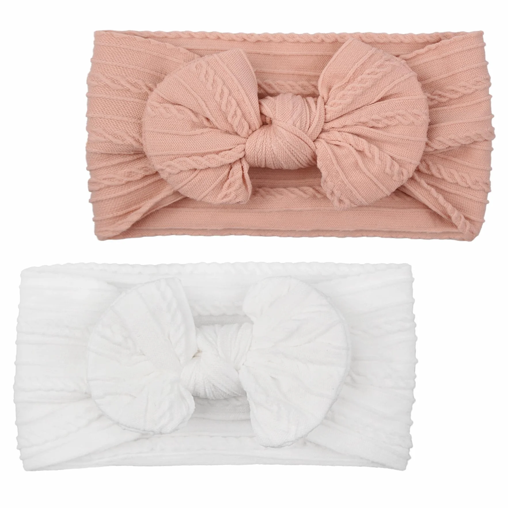 Bandeau Bébé Fille Serre-Tête Arc Élastique Coffret Cadeau 2 Pièces Blanc Rose