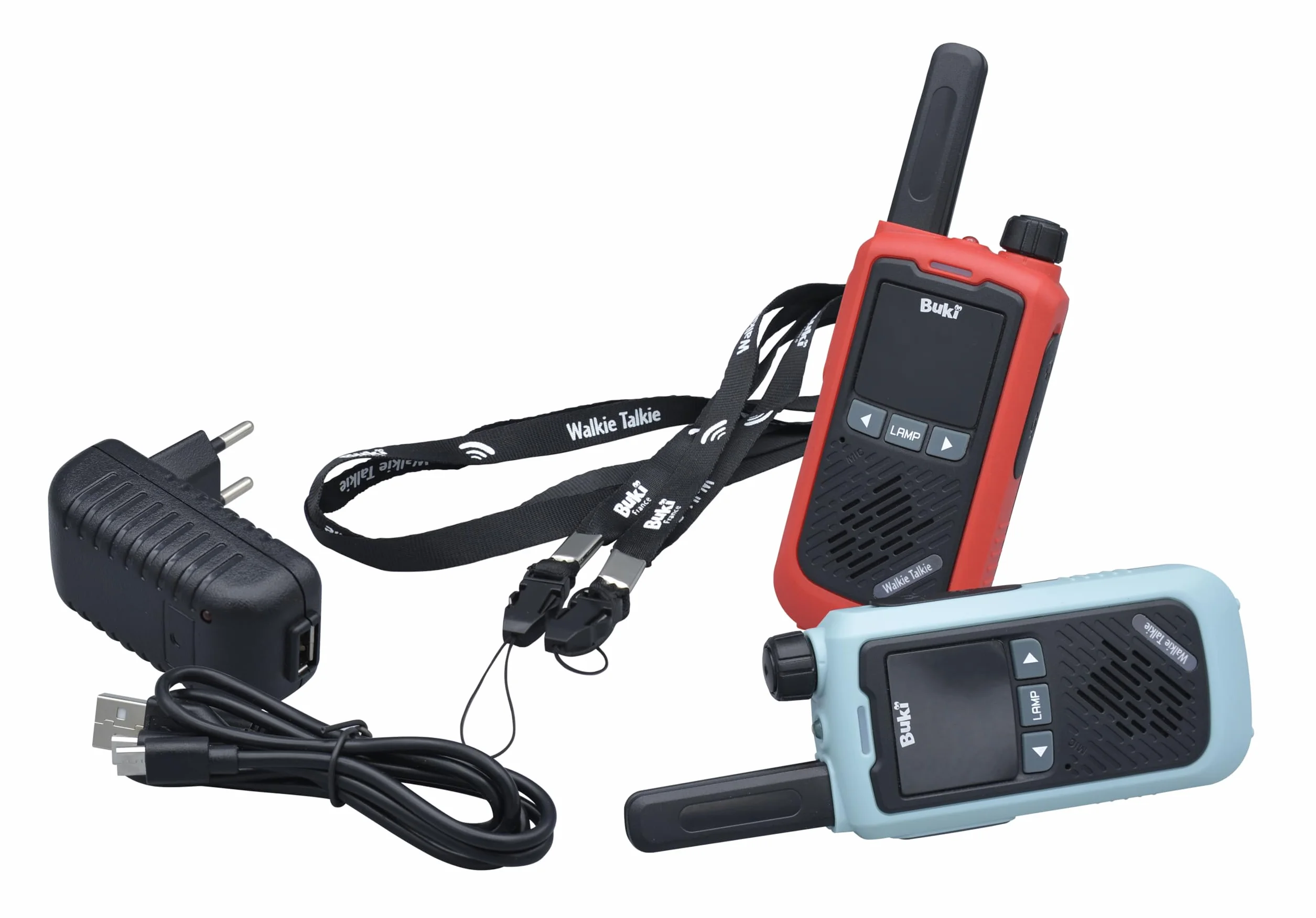 BUKI France Talkie-Walkie Rechargeable Longue Portée 5 km Lot de 2 16 Canaux Batteries Lithium