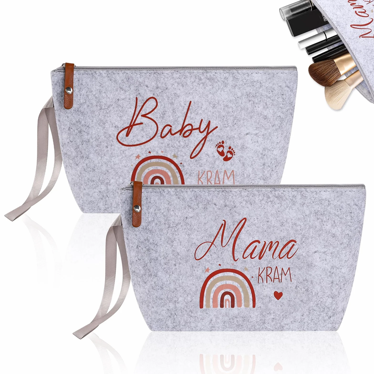 Trousse de Maquillage en Feutre Gris Clair pour Femmes Enceintes Cadeau de Naissance Baby Shower