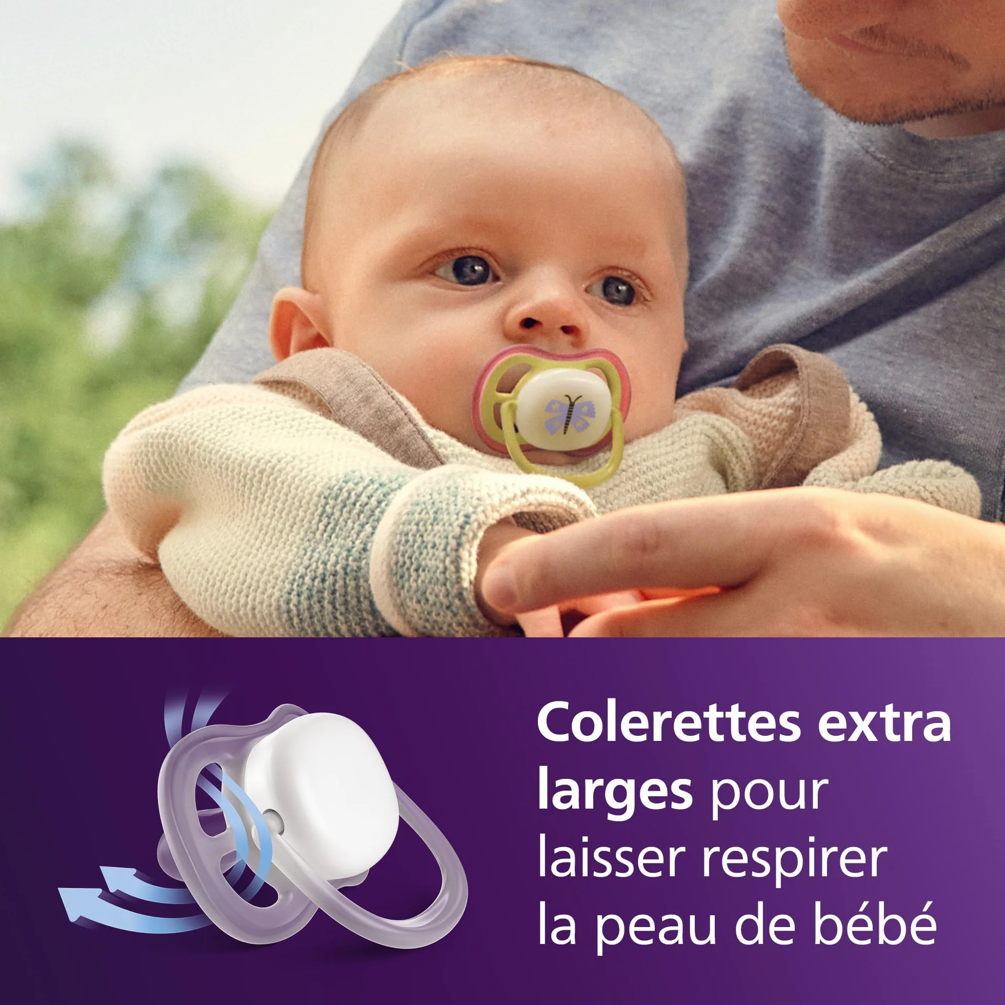 Philips Avent Sucettes de nuit ultra air Tétines orthodontiques bébés 0-6 mois phosphorescentes silicone souple sans BPA lot de 2