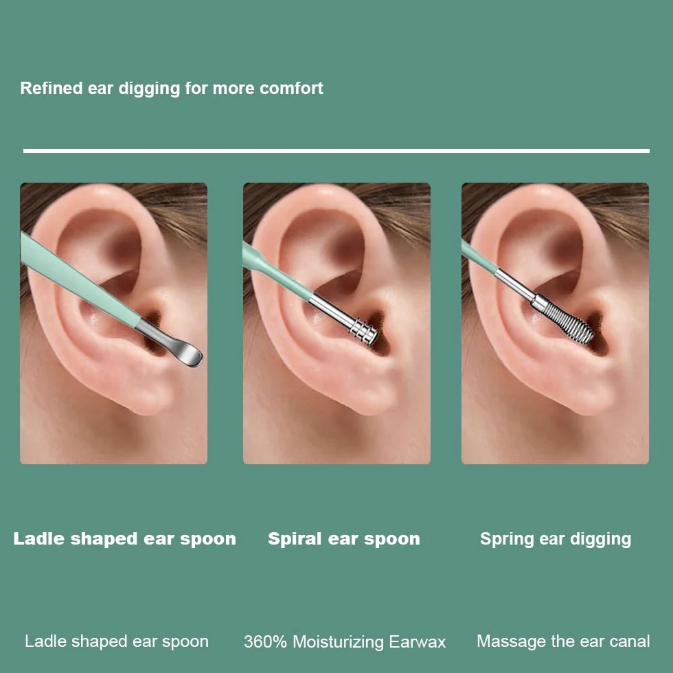 Nettoyeur D'oreille en Acier Inoxydable 6 Pcs Kit Portable