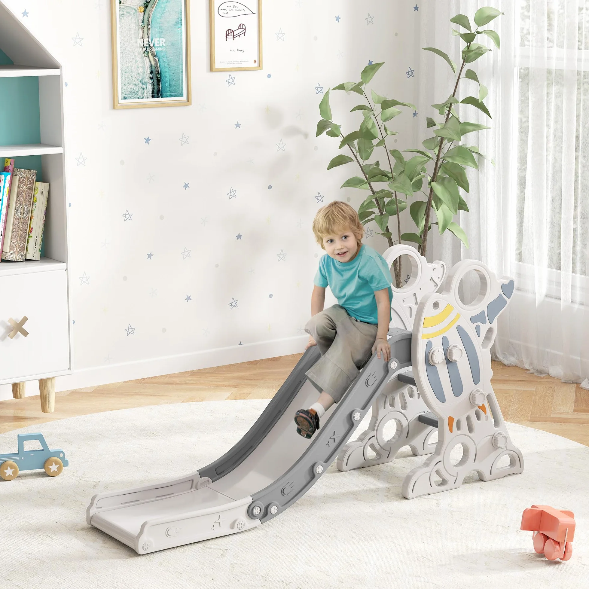 AIYAPLAY Toboggan pour Enfants, intérieur, 18-36 Mois, 30 kg, 157x46,5x80 cm, Gris