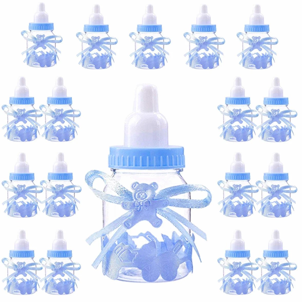 Jonami 18 Bouteille Bonbonnière Bonbons Baptême Bebe Garcon Baby Shower Deco Décoration Fête Naissance Biberon Bleu 4cm