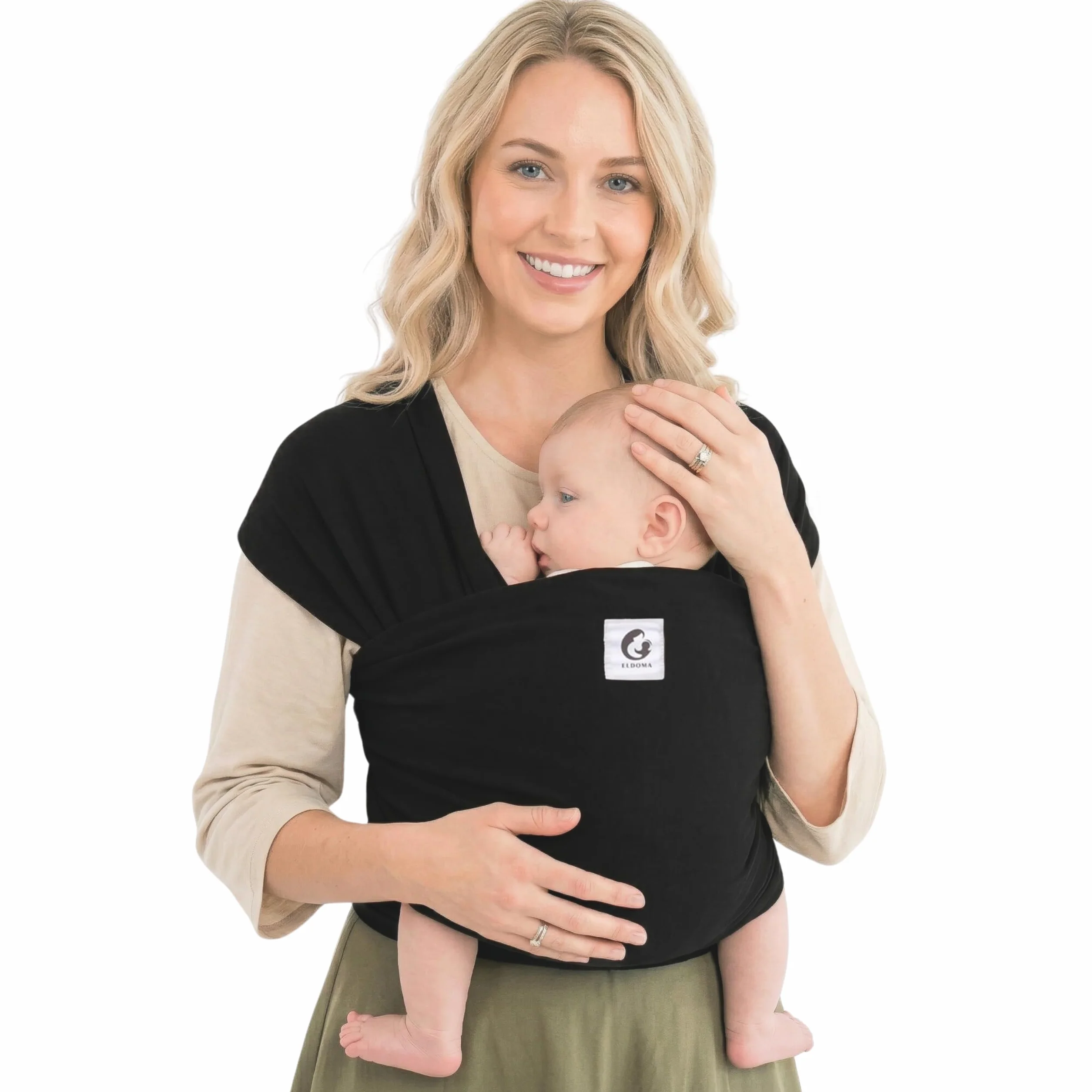 ELDOMA Porte-bébé en Écharpe Noir Léger et Respirant Mains Libres 3-15kg
