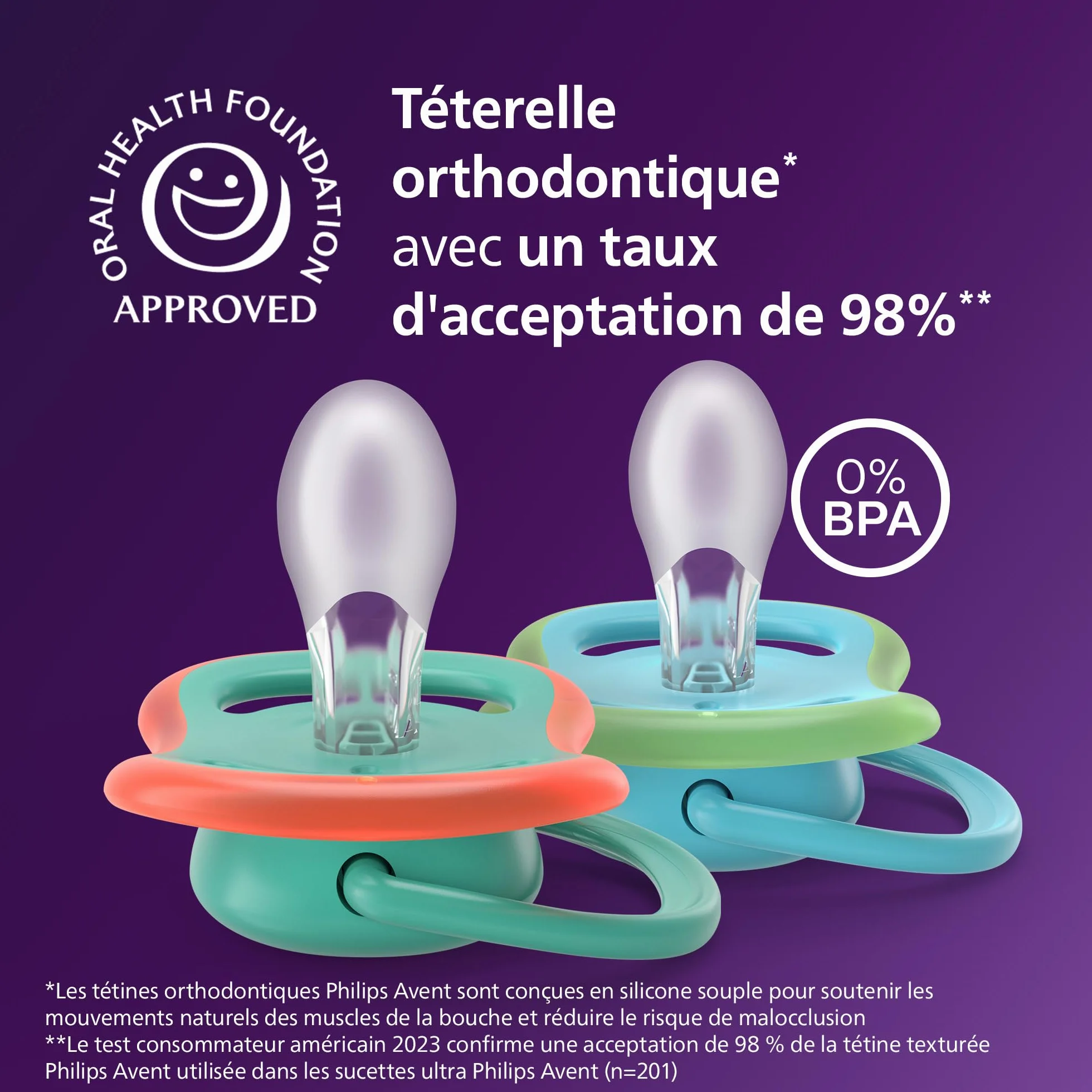 Philips Avent Sucettes ultra air Tétine orthodontiques 6-18 mois phosphorescente silicone souple sans BPA lot de 4