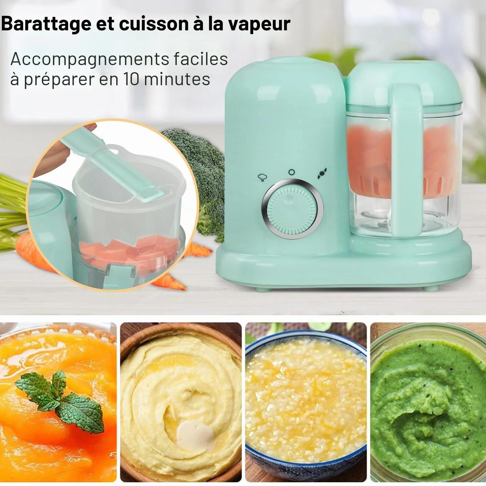 Robot multifonctions 4 en 1 préparateur d'aliments pour bébés cuiseur vapeur mixeur Vert
