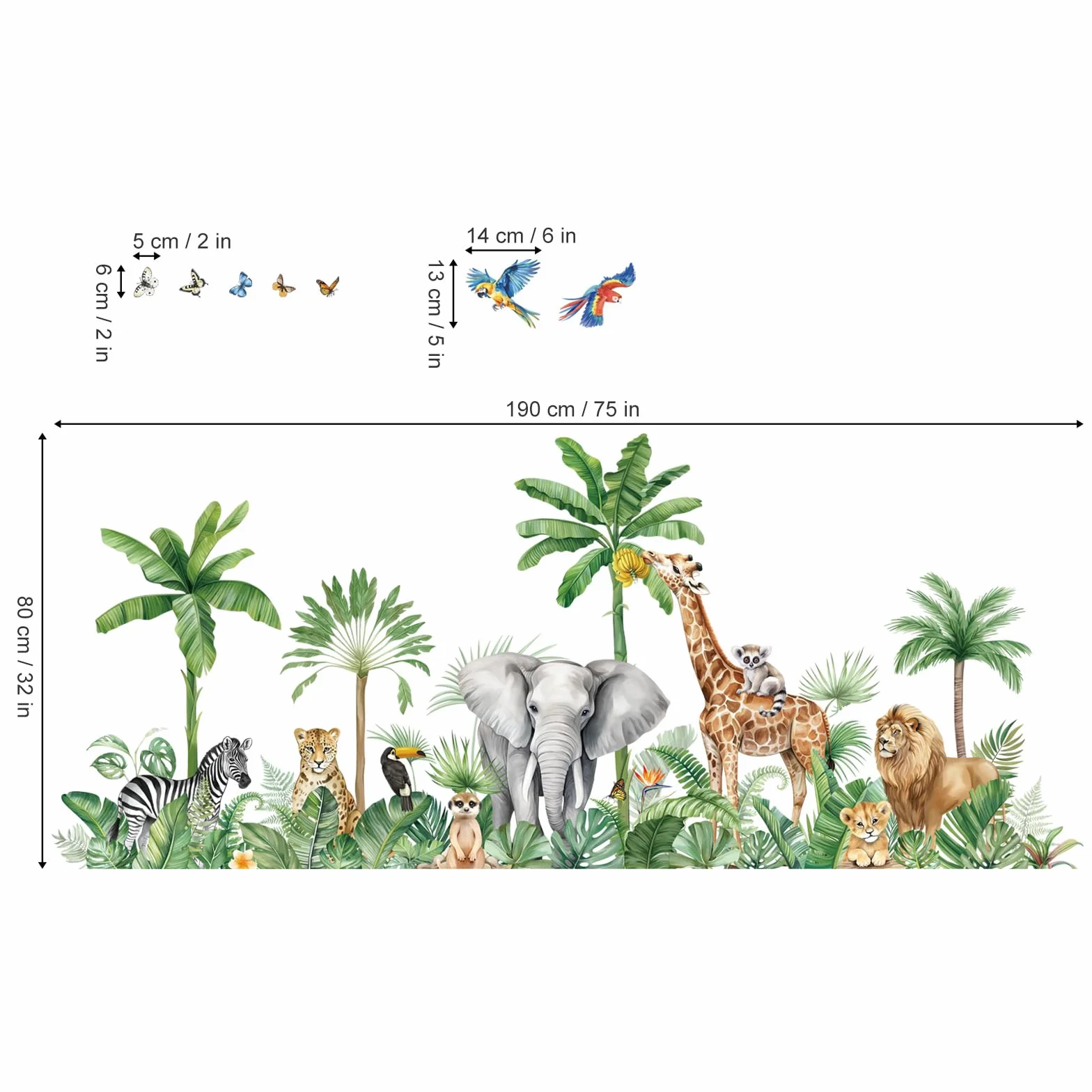 Decalmile Stickers Muraux Enfant XXL Animaux Jungle Arbre Autocollant Mural Safari Girafe Éléphant Léopard Feuilles Tropicales Décoration Murale