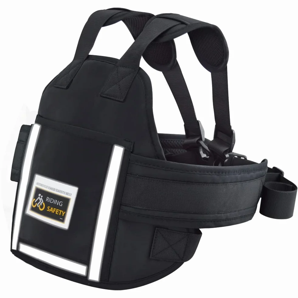 Jolik Harnais Securite Enfant Moto Réglable Ceinture Moto Enfant Poche Matériau Respirant Réfléchissant Noir