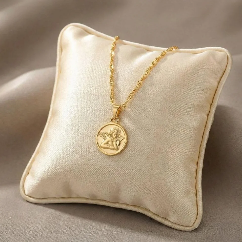 Collier Ange Baptême Plaqué Or Jaune 750/1000 40 cm Enfant Bébé