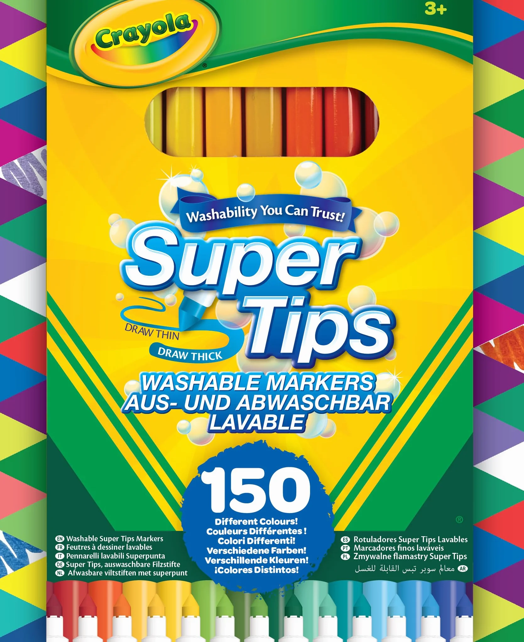 CRAYOLA Super Tips 150 Feutres pour Adultes, 150 Nuances, Pointe Conique, Lavable, pour Coloriage et Lettrage