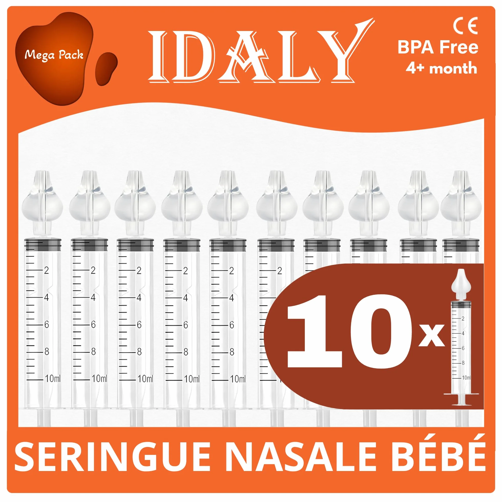 Mouche Bebe Seringue Nasale Bebe MEGA PACK 10 - Embout Silicone Souple Irrigateur Reutilisable