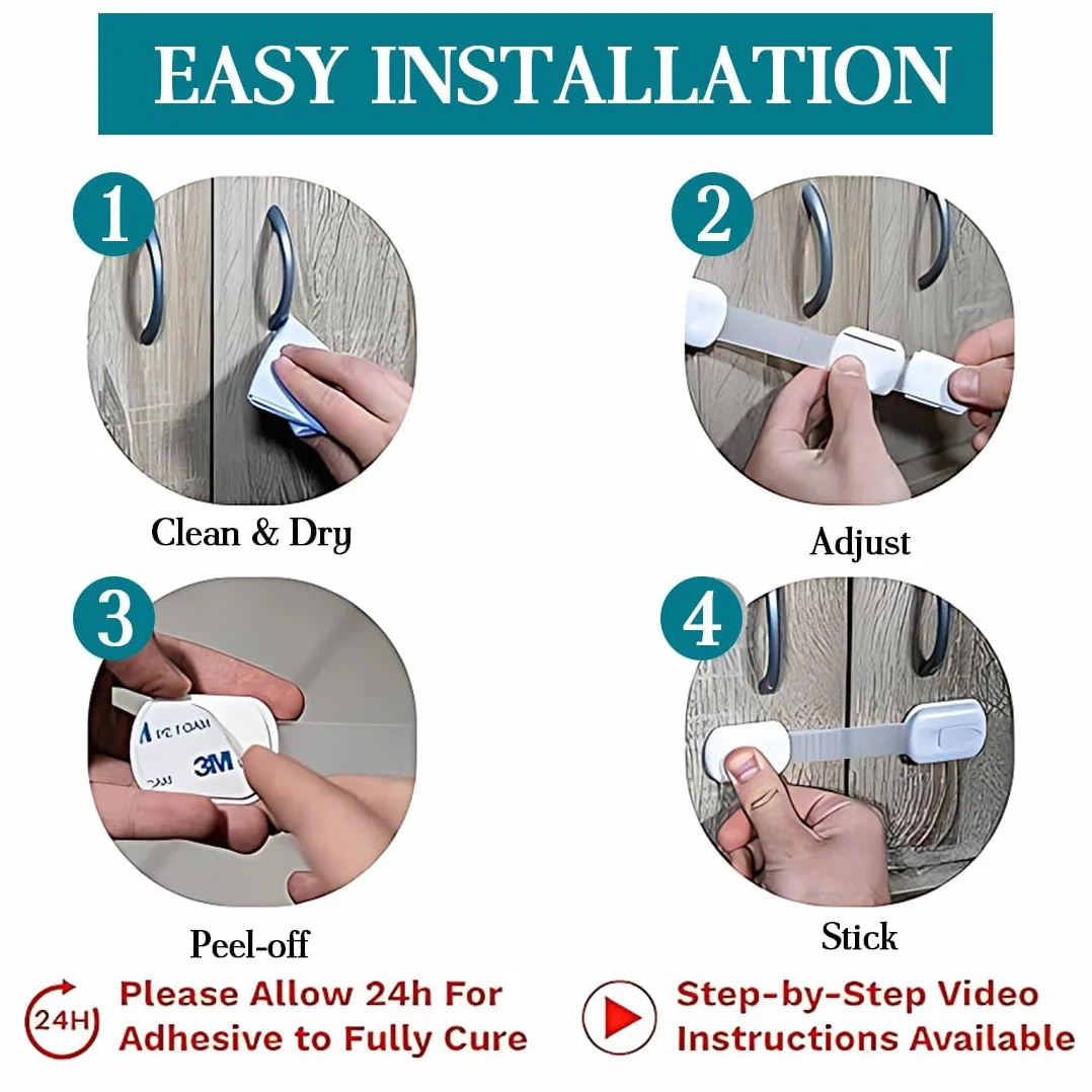 Bébé Sécurité Verrouillage 6 Pièces No Punch Adhésif Fort Bloc Tiroir pour Placards Frigos Tiroirs Toilettes (Blanc, Bleu clair)
