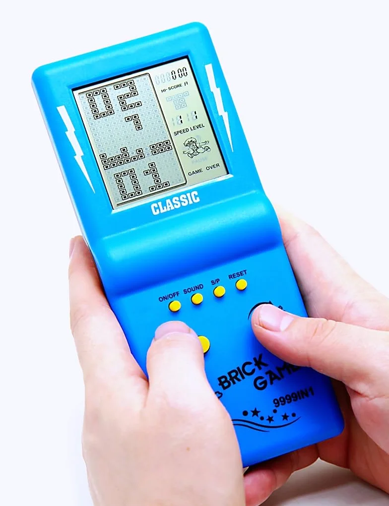 Console de Jeu en Brique Grand écran 23 Jeux Vitesse/Difficulté Réglable Alimenté par 2 Piles AA Bleu