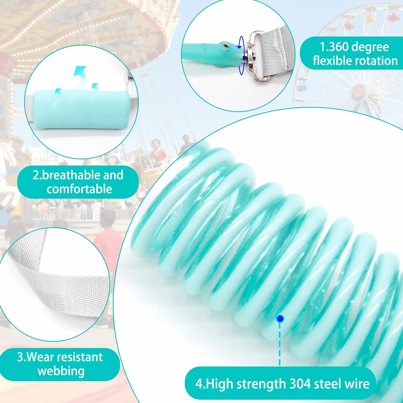 Harnais Enfant Anti-perte Bracelet Sécurité Garçons Filles Vert 2,5m