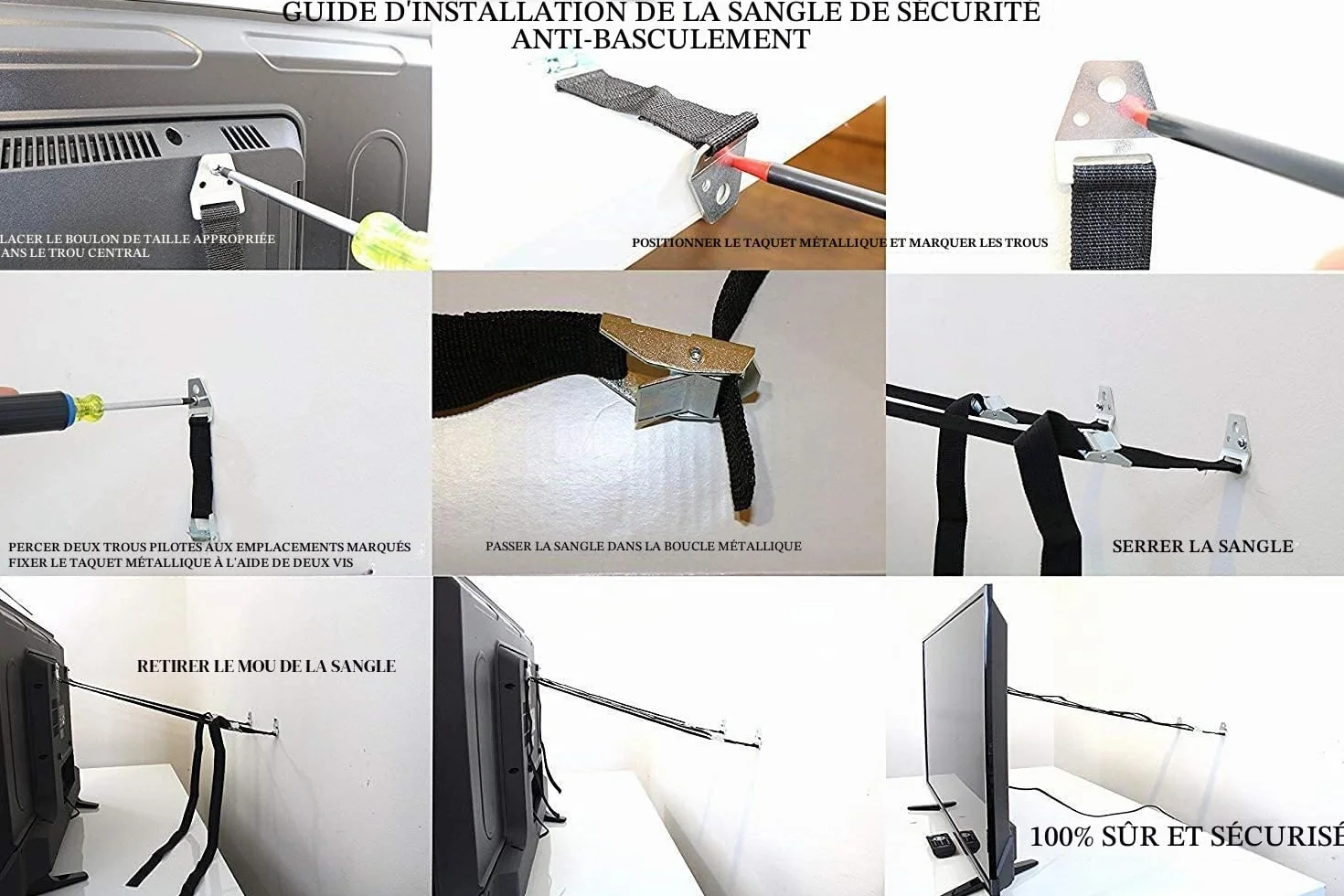 BOOTWO Lot de 2 Sangles Anti-basculement pour Meubles et TV Sécurité Bébés Enfants Réglables