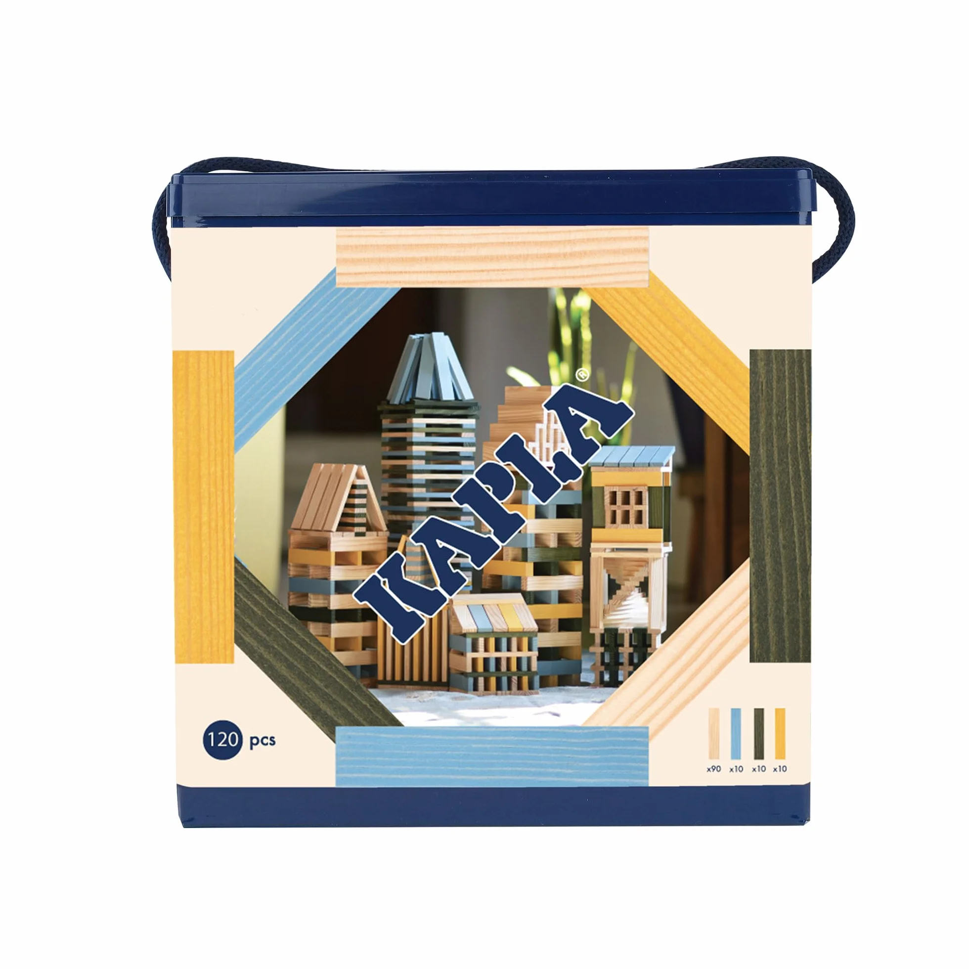 KAPLA Jeu de Construction 120 Planchettes Bois Colorés Nature Bleu Clair Jaune Vert