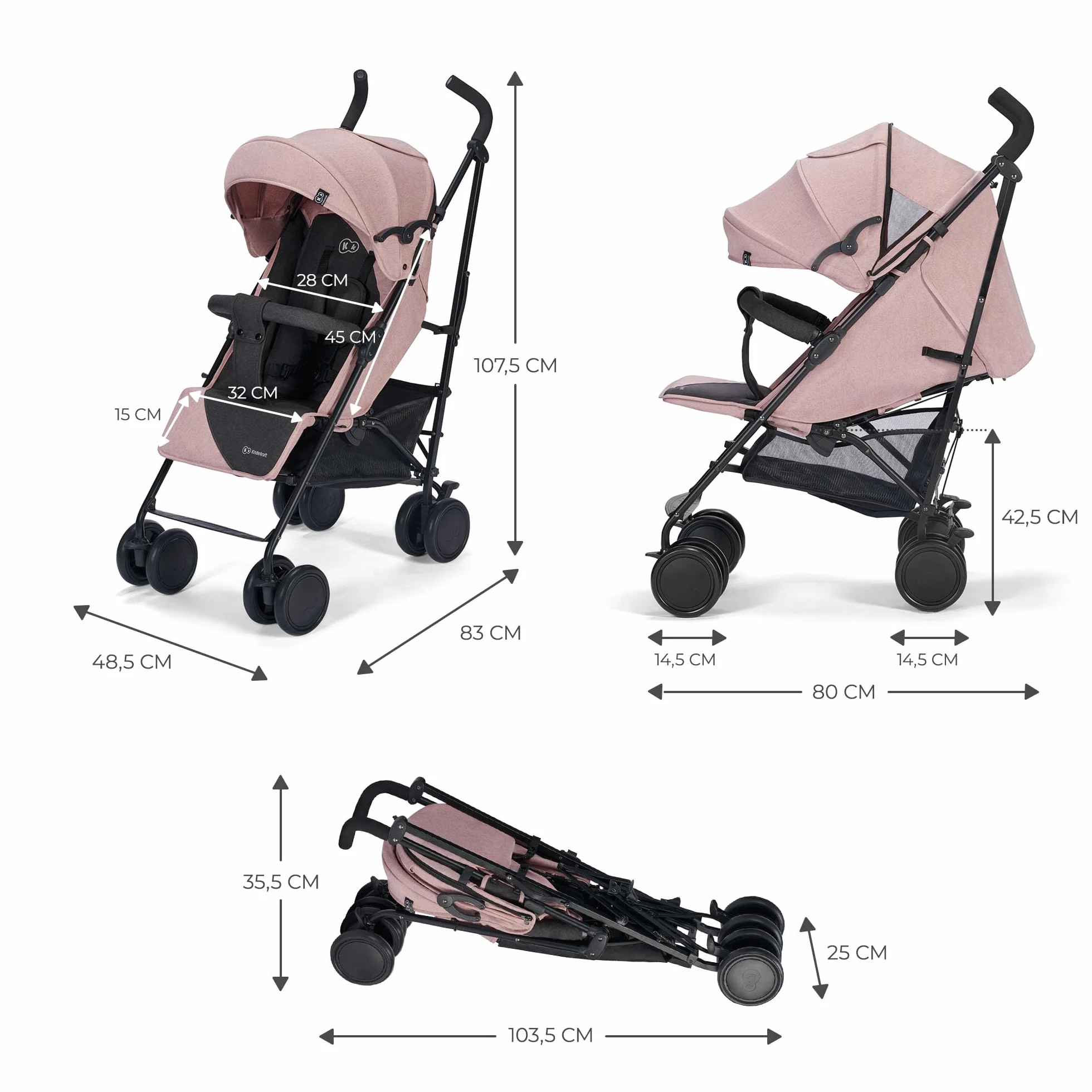 Kinderkraft Poussette Canne SIESTA, Pliable/Compacte, jusqu'à 22 kg, Rose