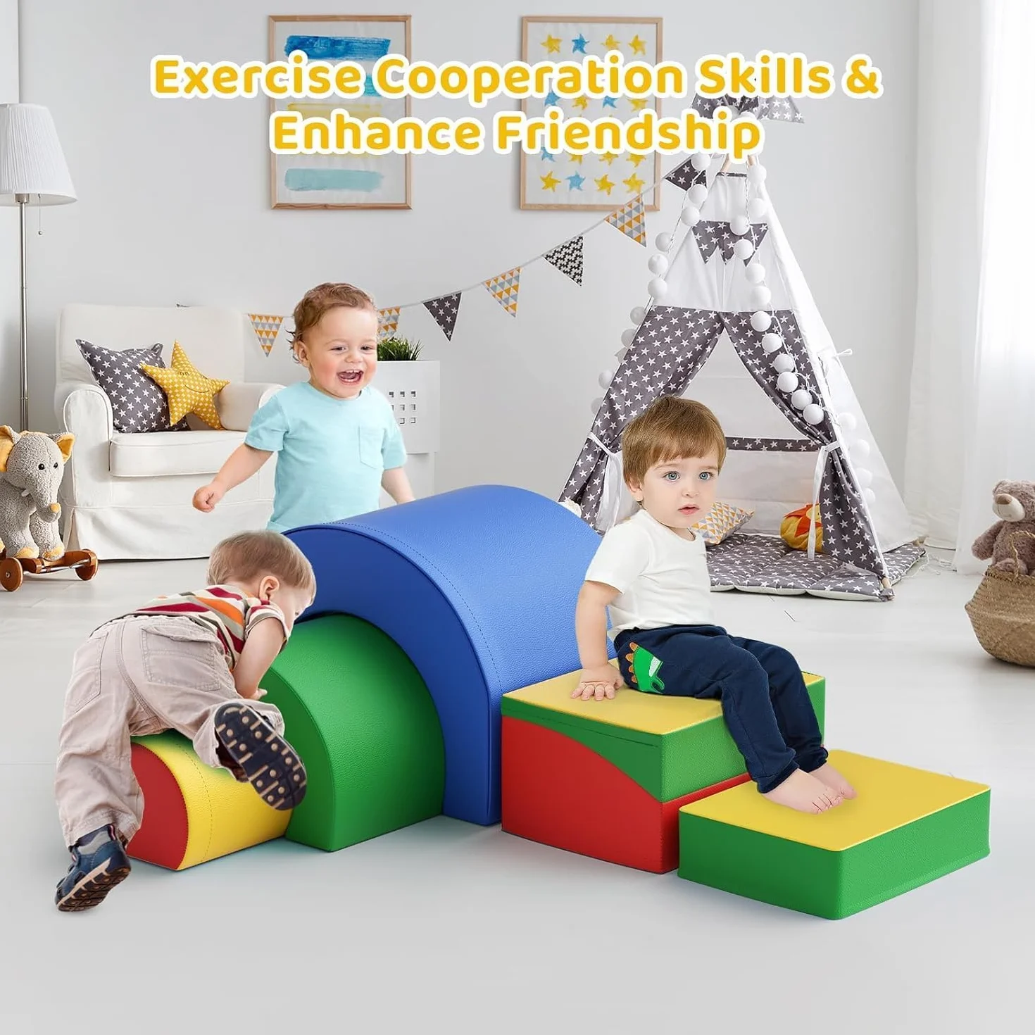 Parcours motricité bébé 5 pièces Jouets d'escalade Mousse Blocs Construction éducatifs Soft Play Corner Climber 1 Ans+