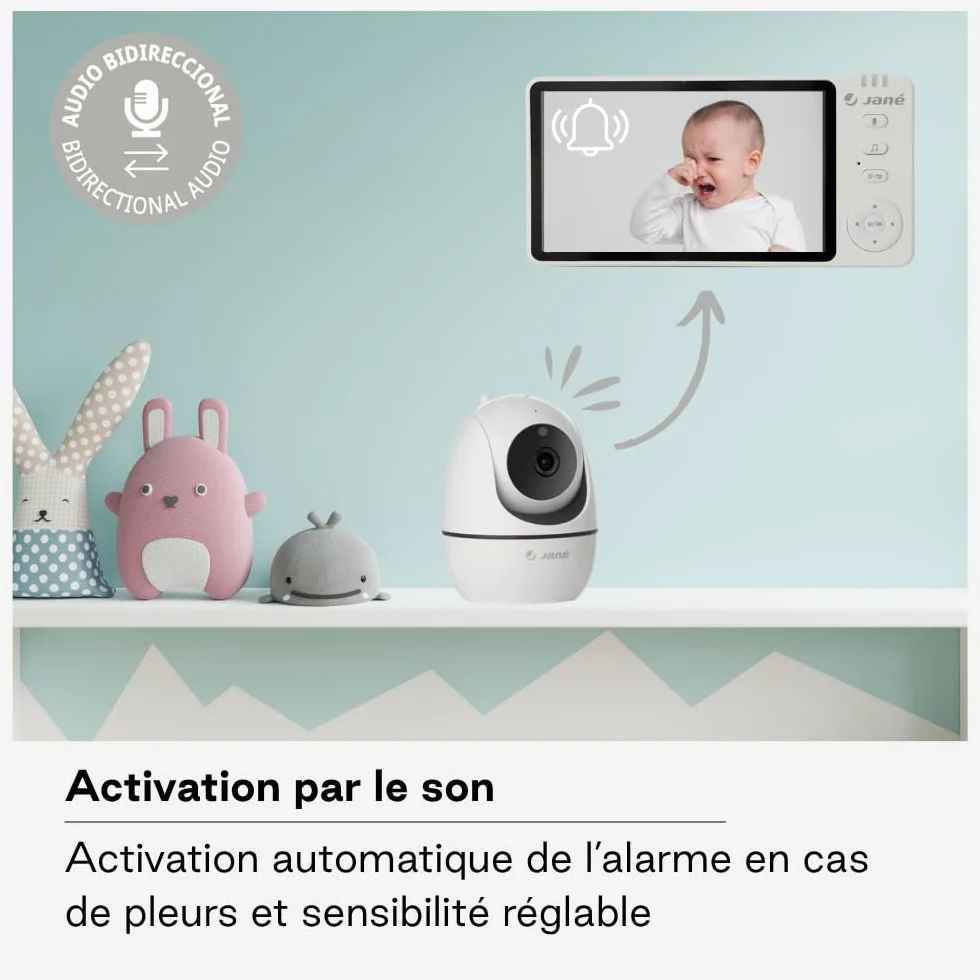 Jané Eye Pro Baby Monitor, Écran 5", Caméra Rotative, Inclinaison Motorisée, Vision Nocturne, Audio Bidirectionnel