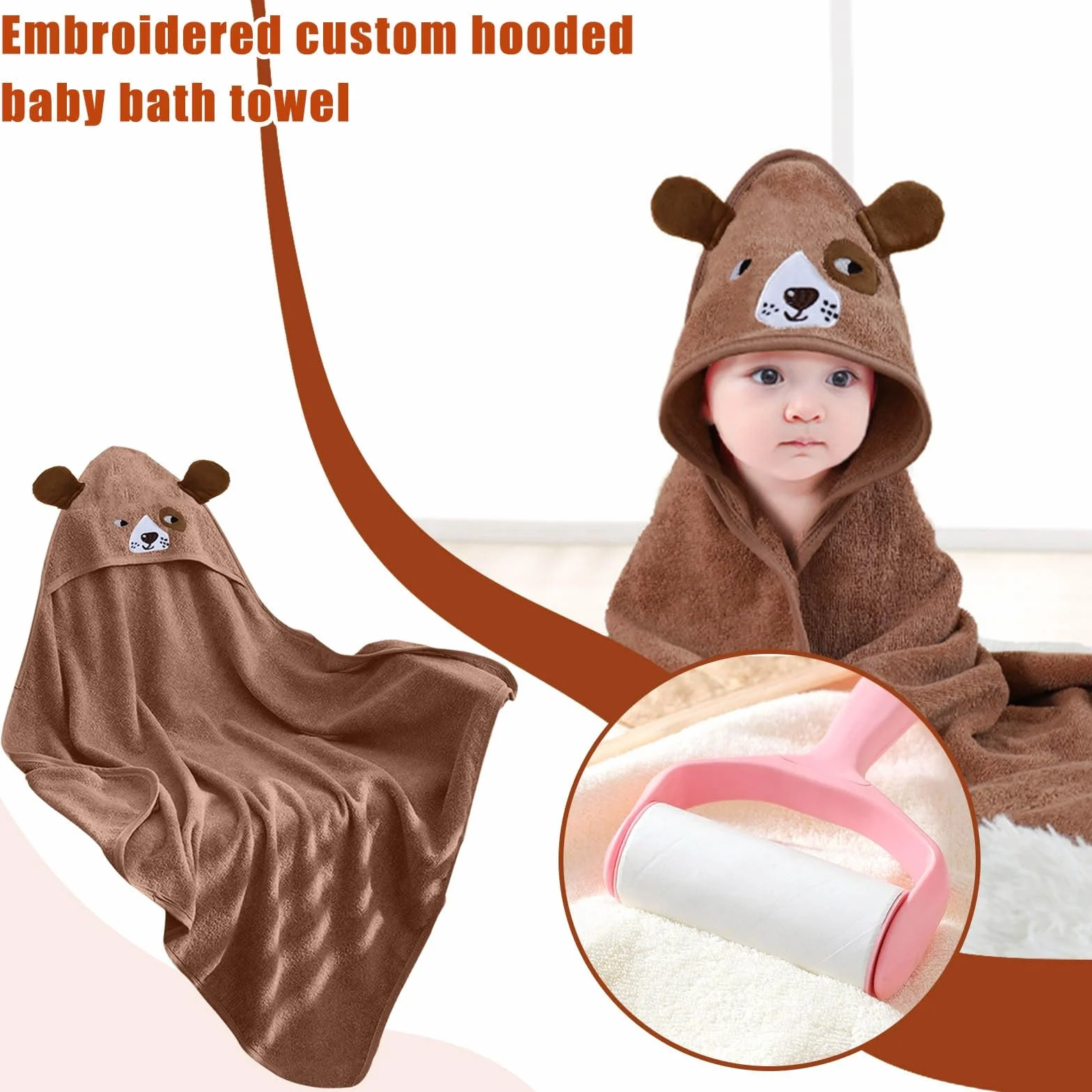 Cape de Bain Bébé Personnalisable Brodé avec Nom Cadeau Naissance Marron