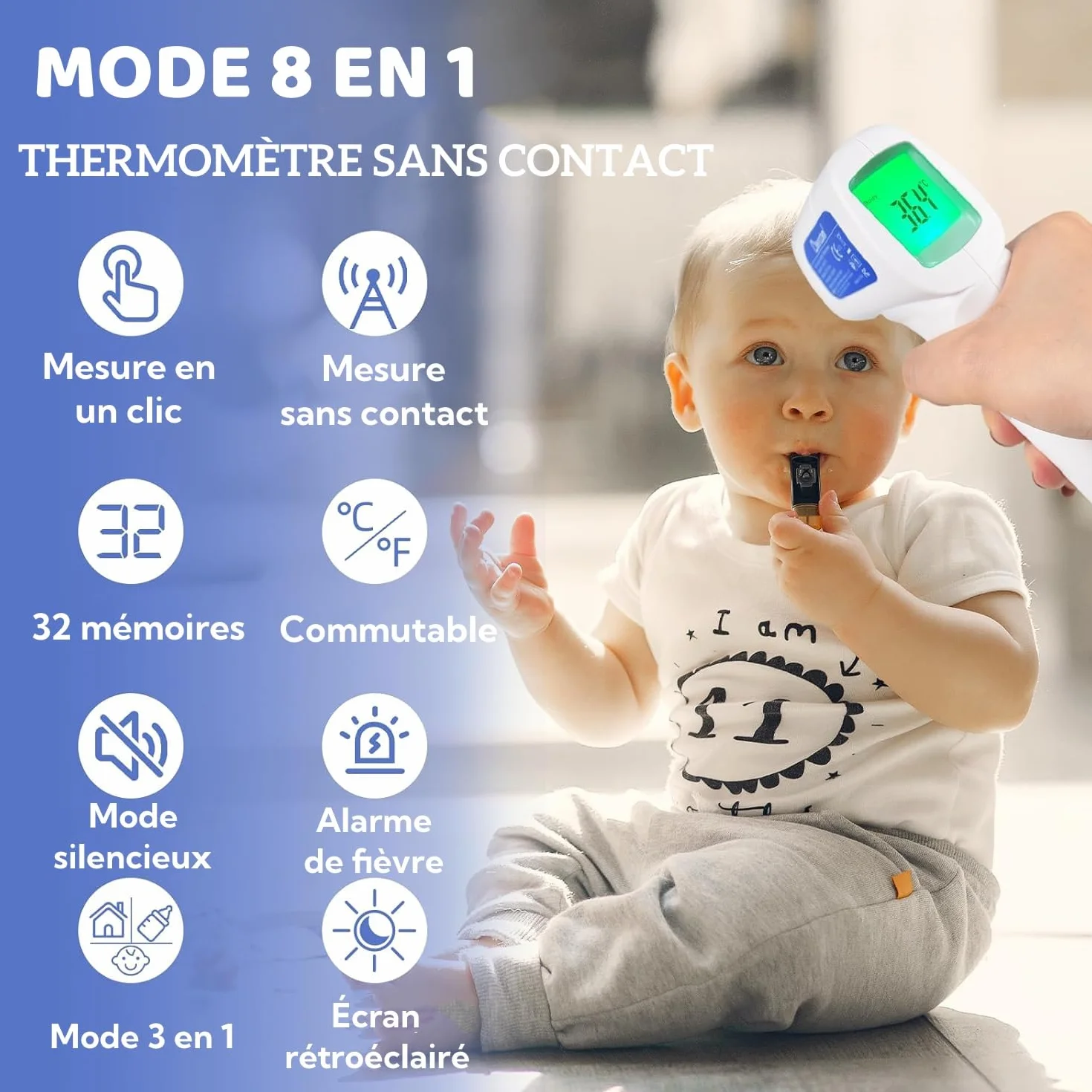 Berrcom Thermomètre Frontal Infrarouge sans Contact pour Adulte et Bébé avec Alarme de Fièvre