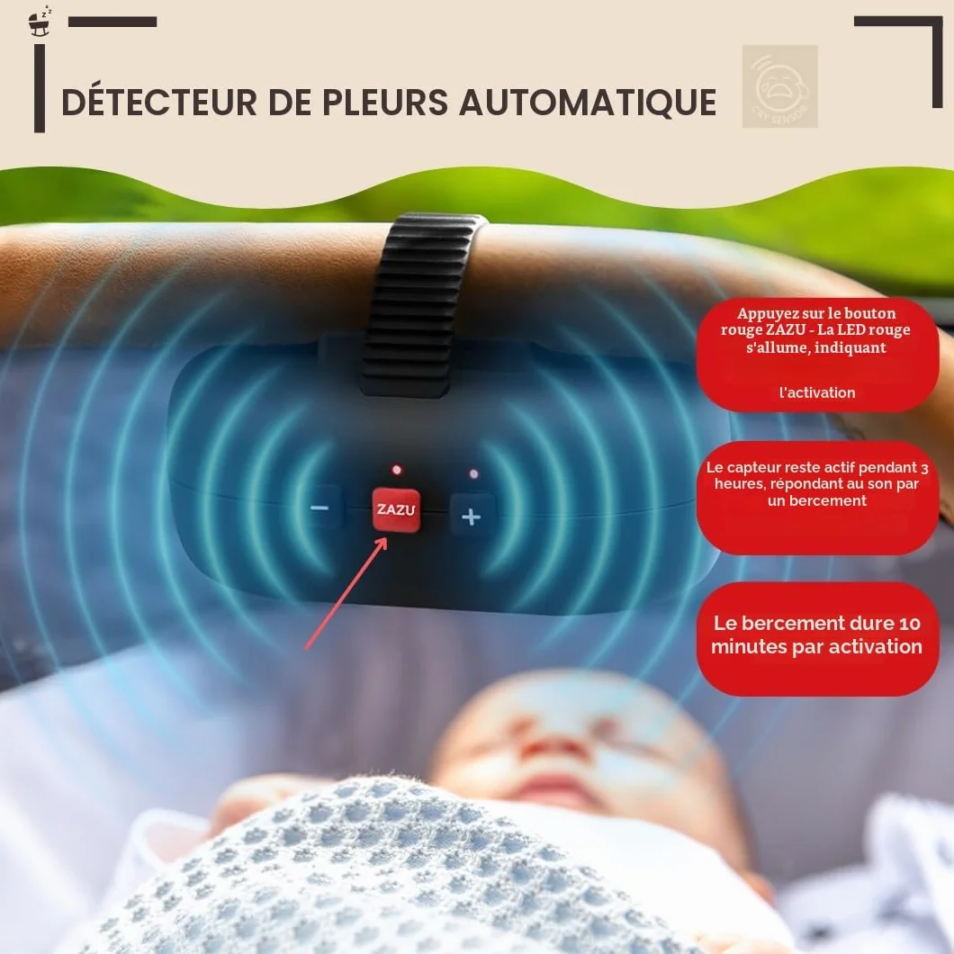 ZAZU Robby balançoire automatique bébé réglable minuterie 40 min capteur cri rechargeable USB-C étanche universel poussette buggy