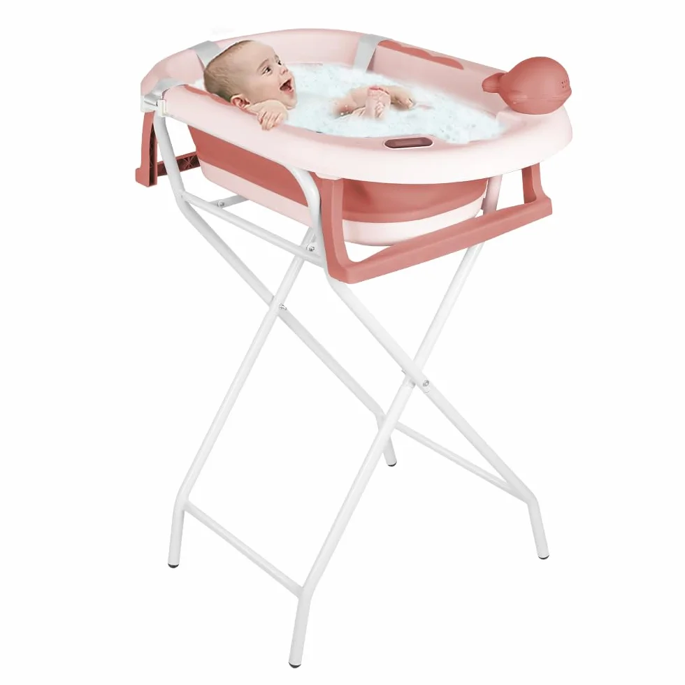 Baignoire pour bébé avec support, ergonomique, compacte, 10 kg, 81,5 x 48 x 21 cm - Rose
