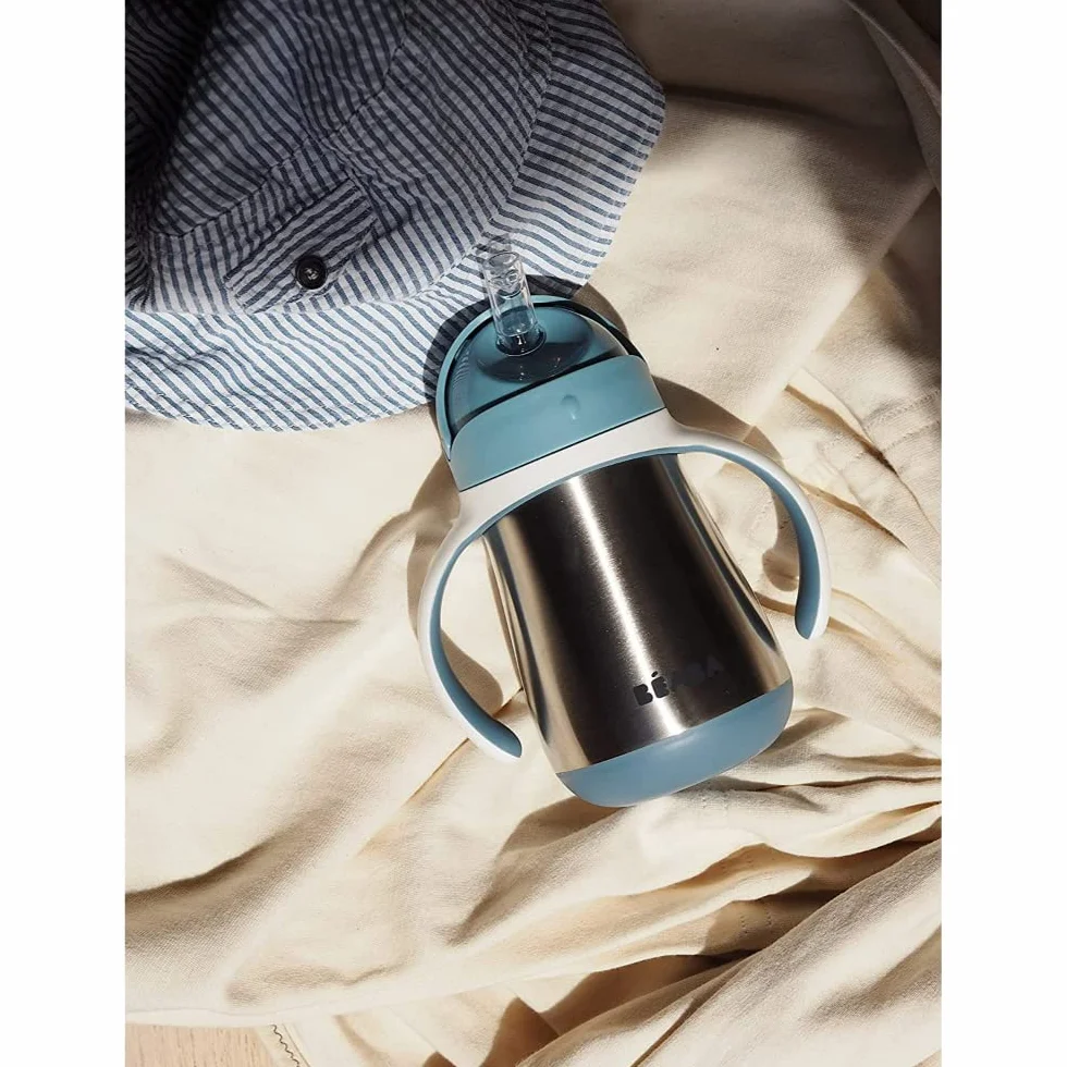 BÉABA Biberon Tasse d'apprentissage 2 en 1 Inox 250 ml Bleu