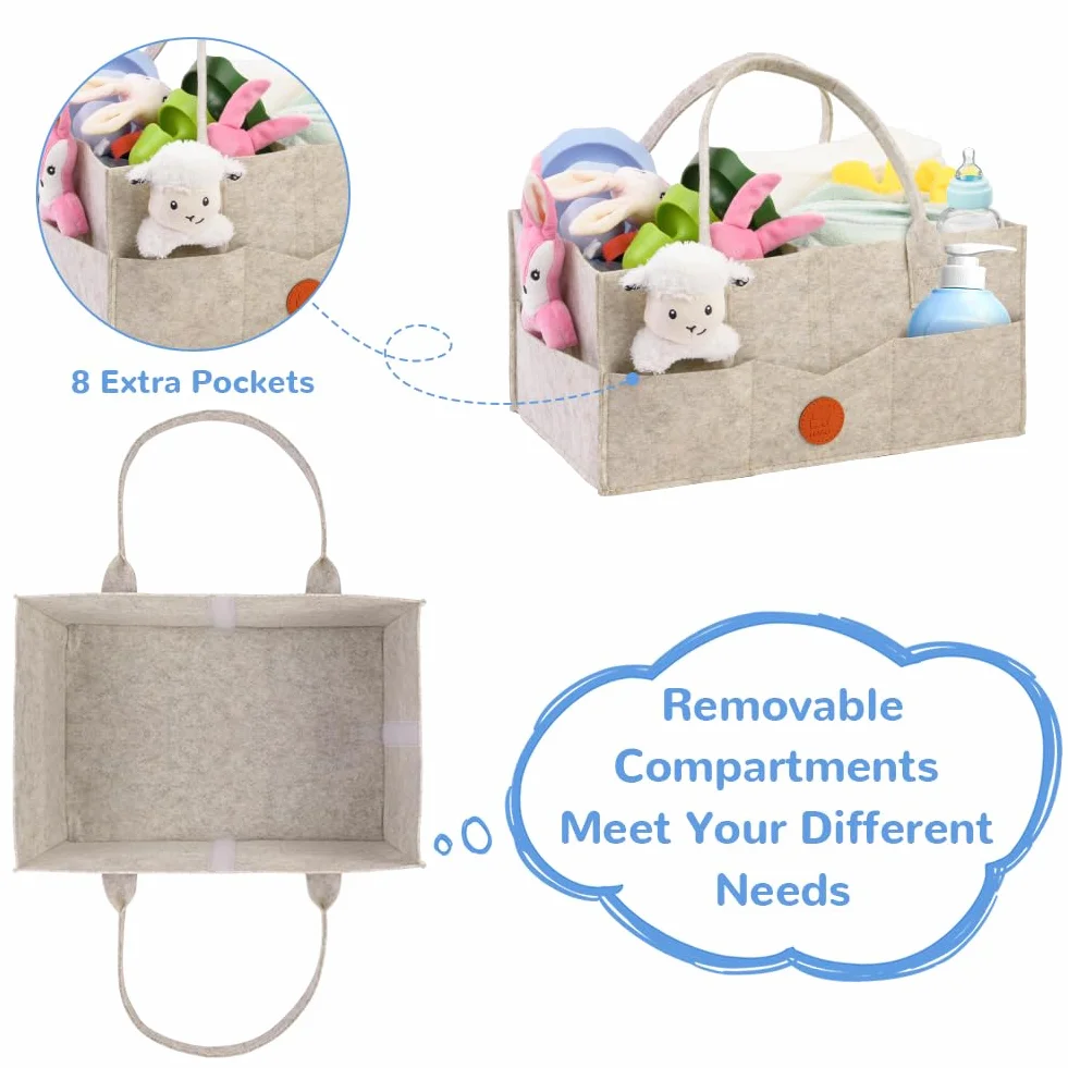 Organisateur de Couches Bébé, Panier Rangement avec Compartiment Amovible en Feutre