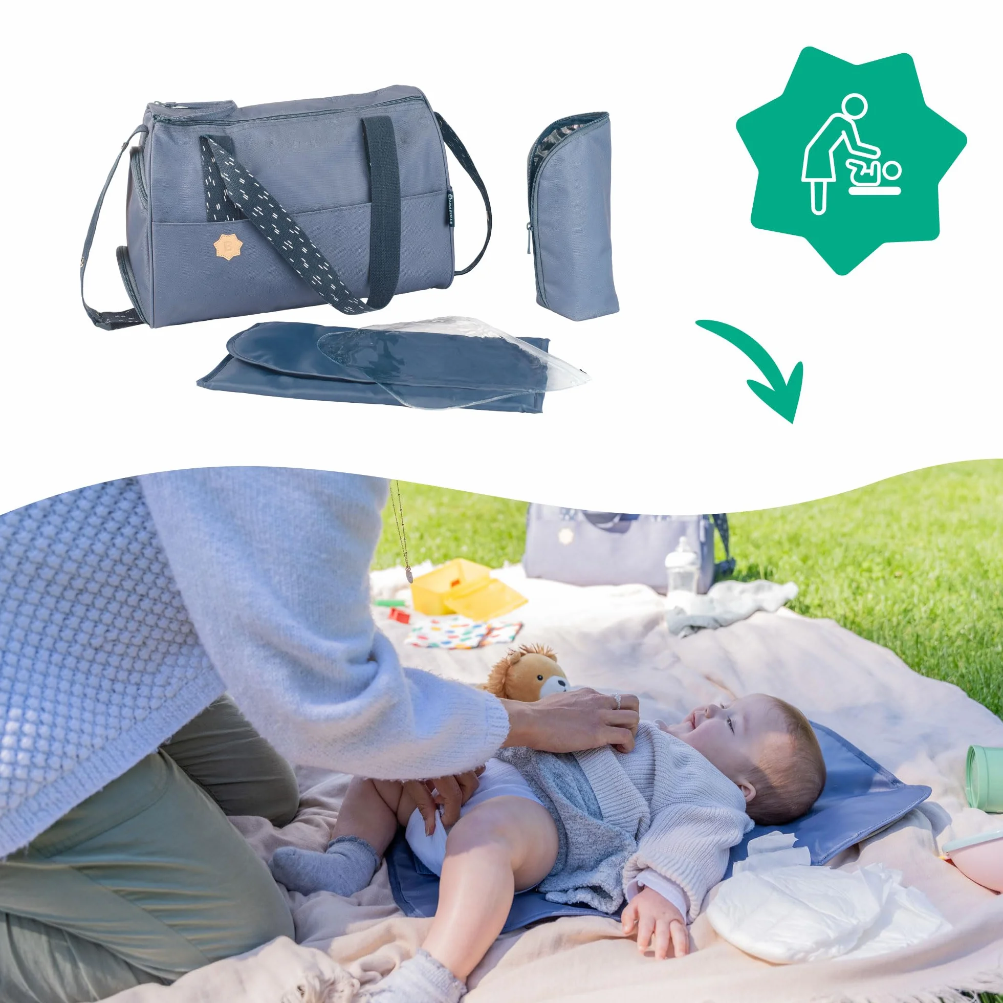 Badabulle Sac à langer Pocketstyle 23L Grand Contenance Bleu