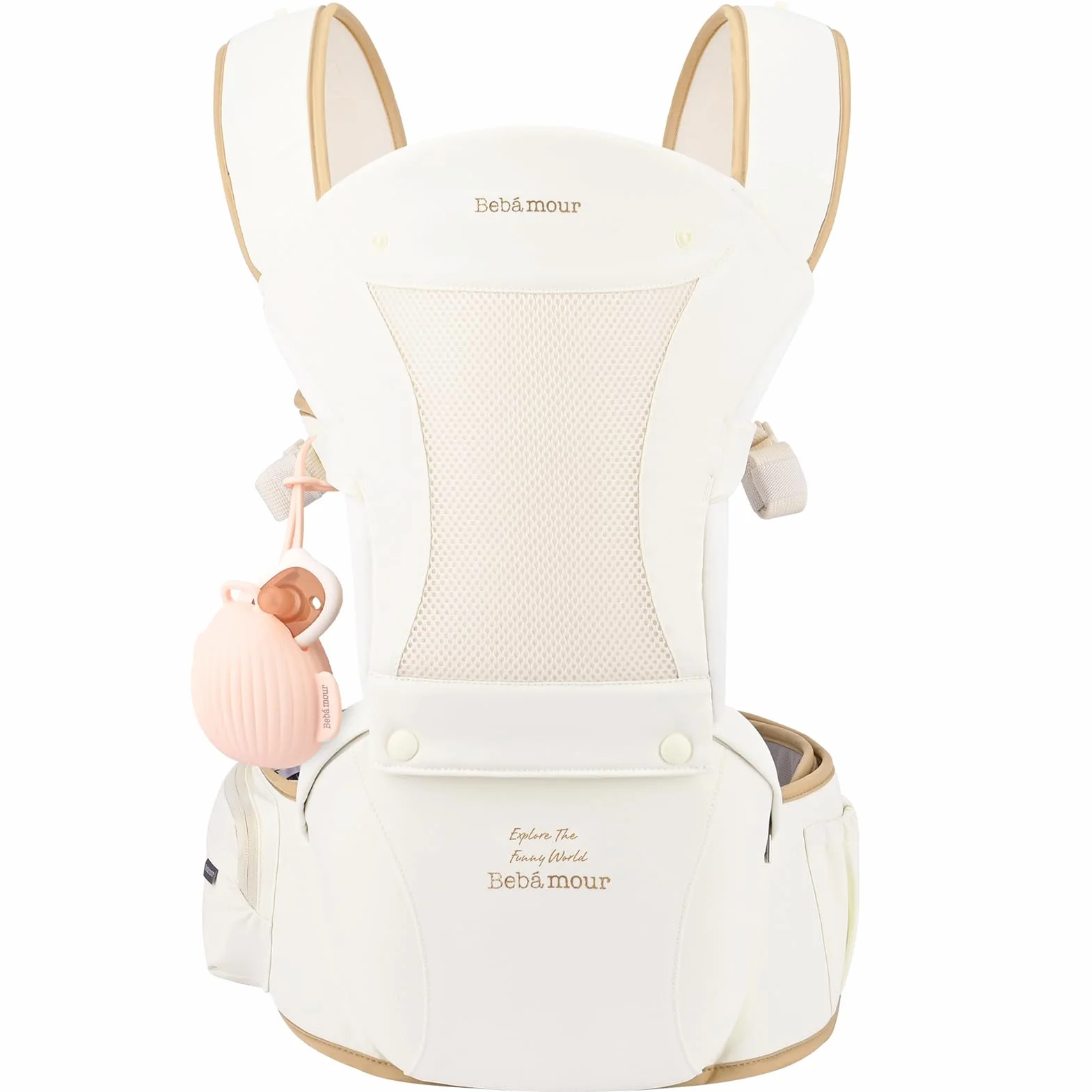 Bebamour Porte-bébé Hipseat 0-36 mois avec capuche et accessoires Beige