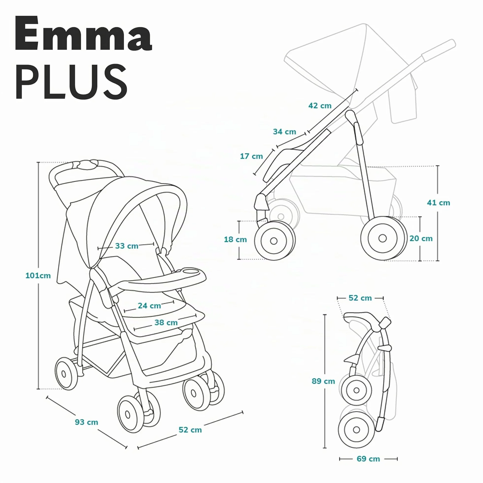 LIONELO Emma Plus poussette bébé 15 kg harnais 5 points pliage rapide amortisseurs sac inclus matelas STONE