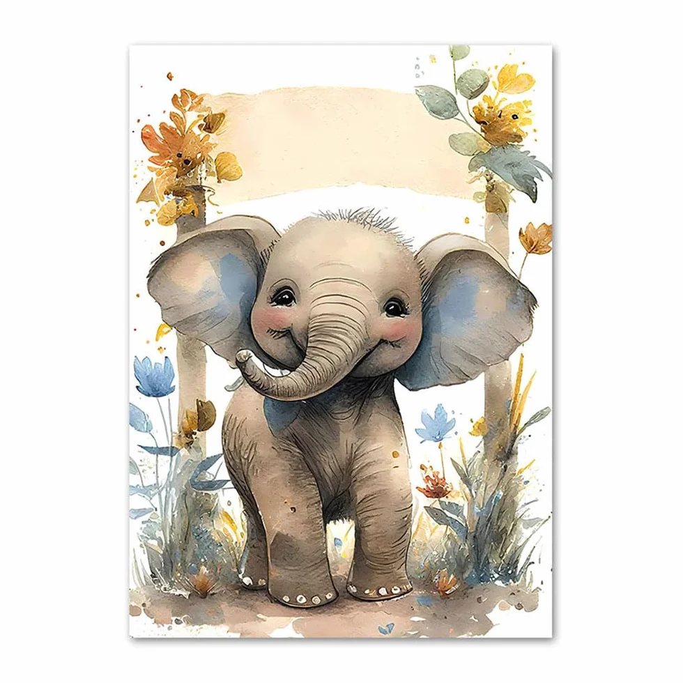 Affiches Animaux Jungle Tableau Savane Bebe Garcon Decoration Chambre Enfant Lion Girafe Poster 30x40 Toile Boho sans Cadre