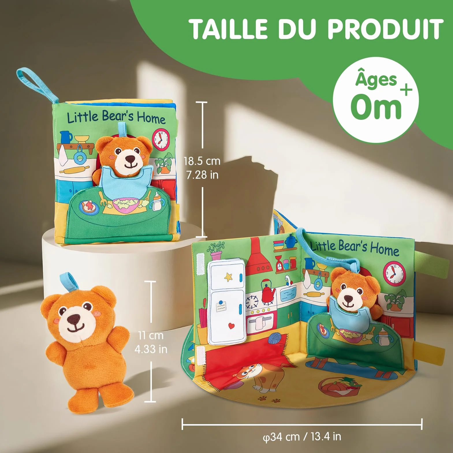 Livre Tissu Bebe Eveil 1 an - Livres activite sensoriel tactiles Bebes, Jouets Tissu Temps sur Ventre 6-18 Mois, Cadeau garcon Fille Enfant