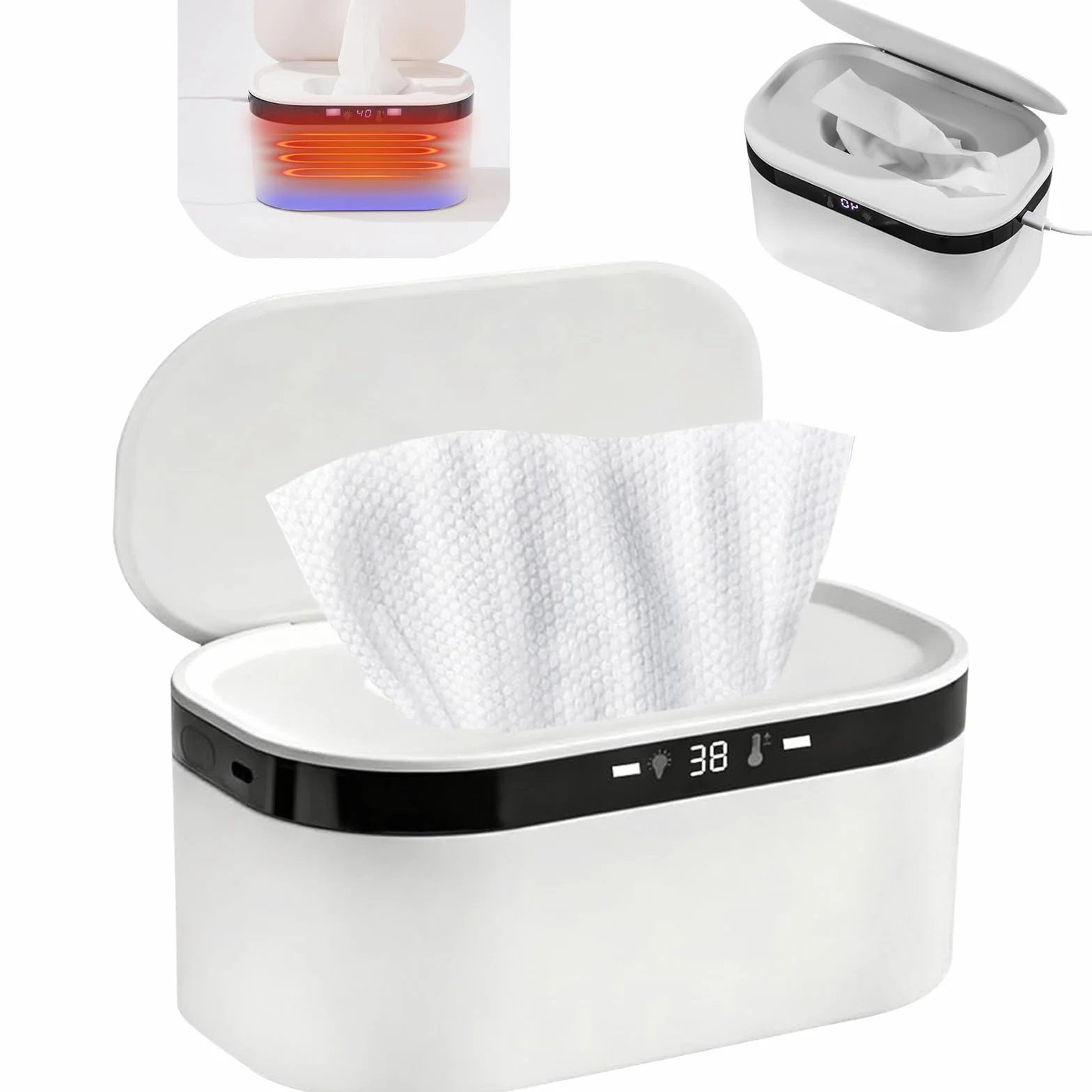 Chauffe-lingettes Bébé Portable USB Wipes Heater 3 Niveaux de Chauffage Rapide