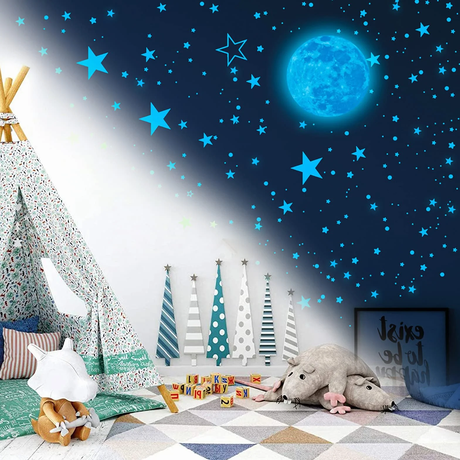 Autocollants Lumineux Phosphorescents Lune Étoiles Stickers Muraux Enfants Décoration Chambre Plafond 1109 Pièces